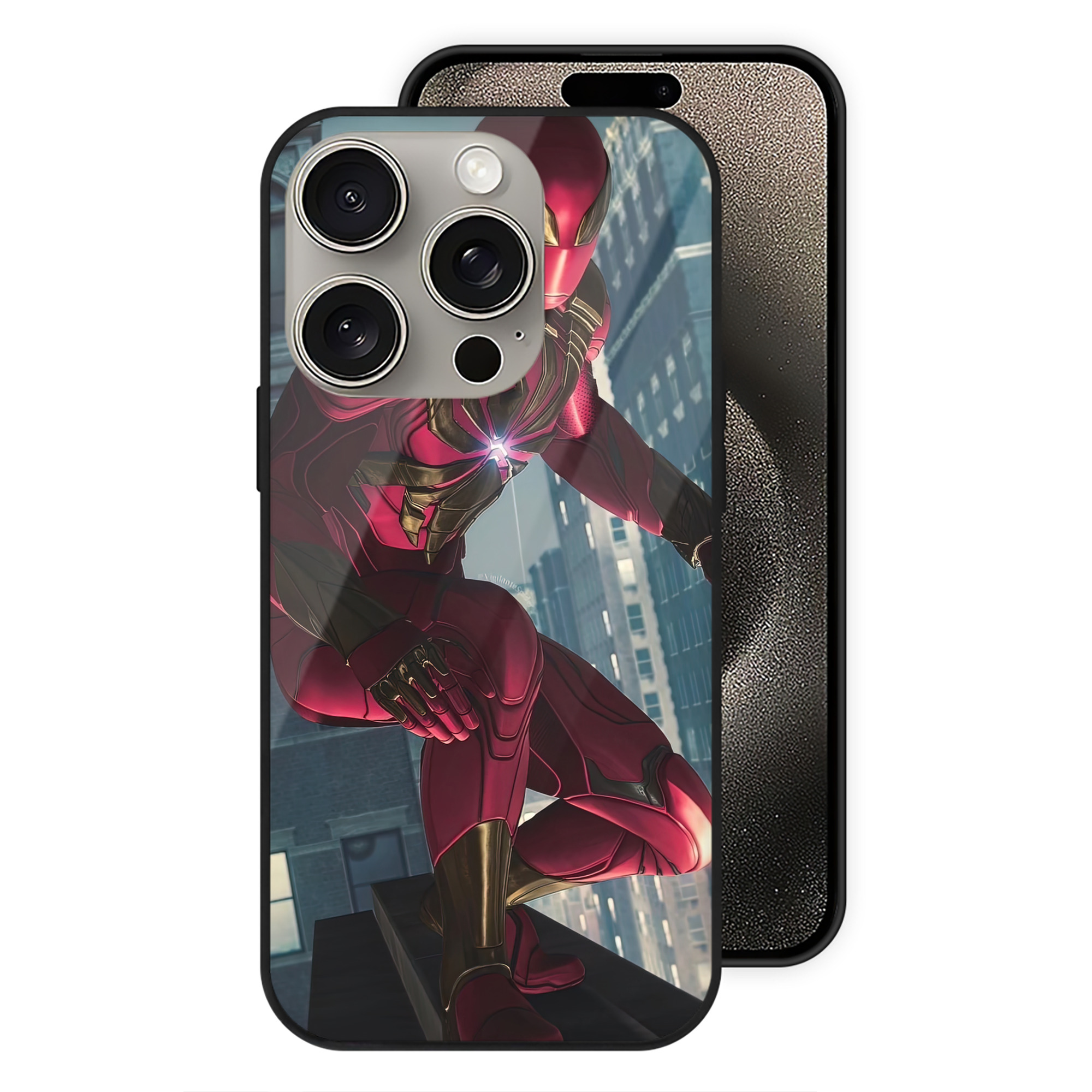 （画像用） Spider Man スパイダーマン 【iPhone15Pro対応】スマホケース 耐衝撃＆黄変防止 背面ガラス