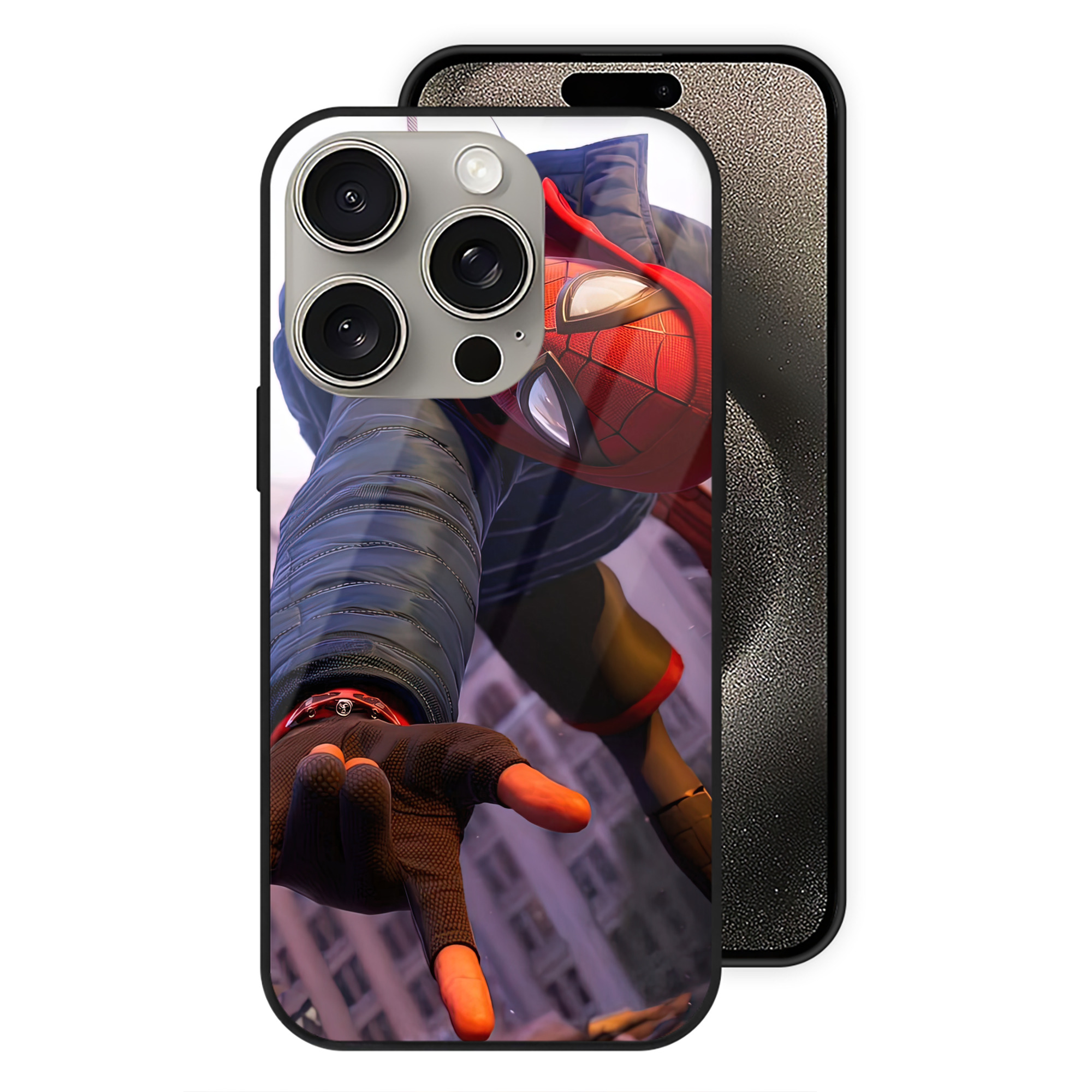 （画像用） Spider Man スパイダーマン 【iPhone15Pro対応】スマホケース 耐衝撃＆黄変防止 背面ガラス
