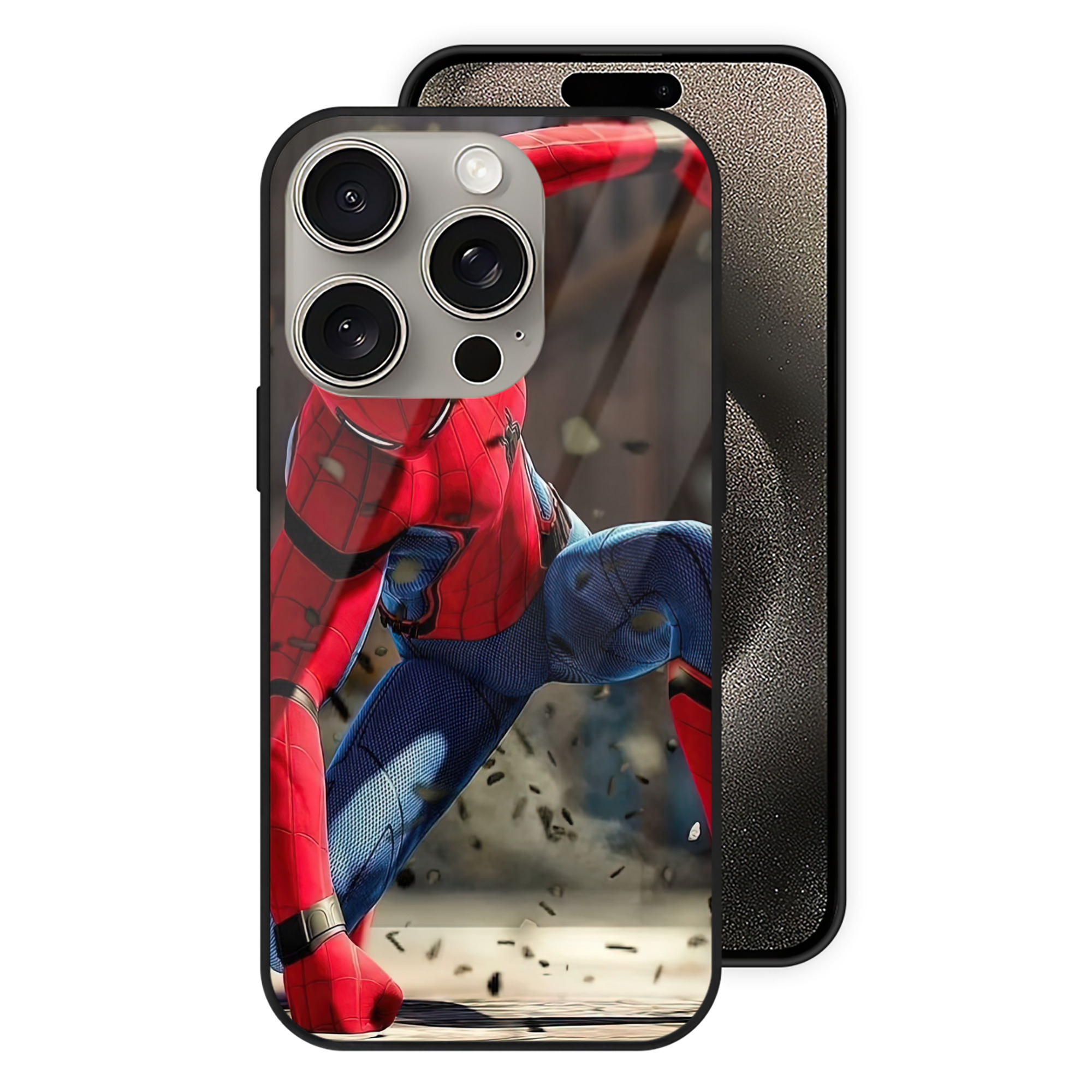 Spider Man スパイダーマン 【iPhone15Pro対応】スマホケース 耐衝撃＆黄変防止 背面ガラス