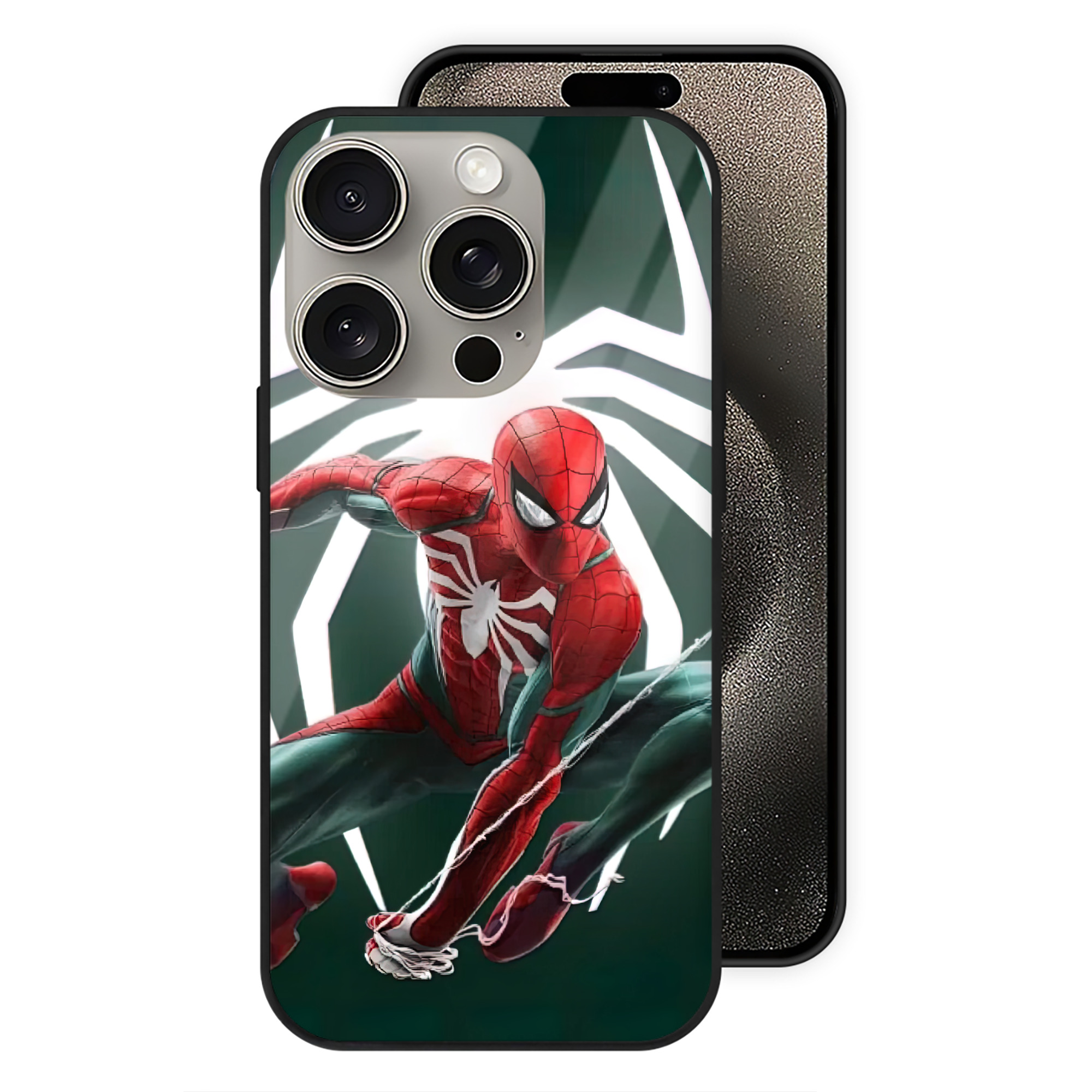 （画像用） Spider Man スパイダーマン 【iPhone15Pro対応】スマホケース 耐衝撃＆黄変防止 背面ガラス