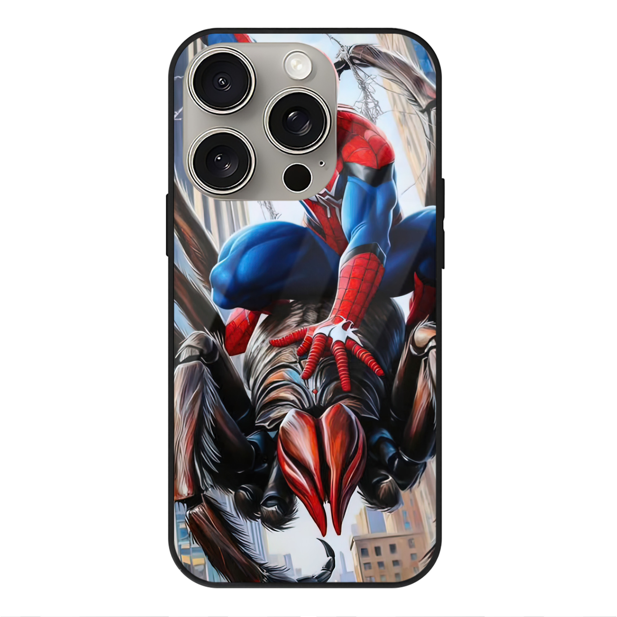 Spider Man スパイダーマン 【iPhone15Pro対応】スマホケース 耐衝撃＆黄変防止 背面ガラス