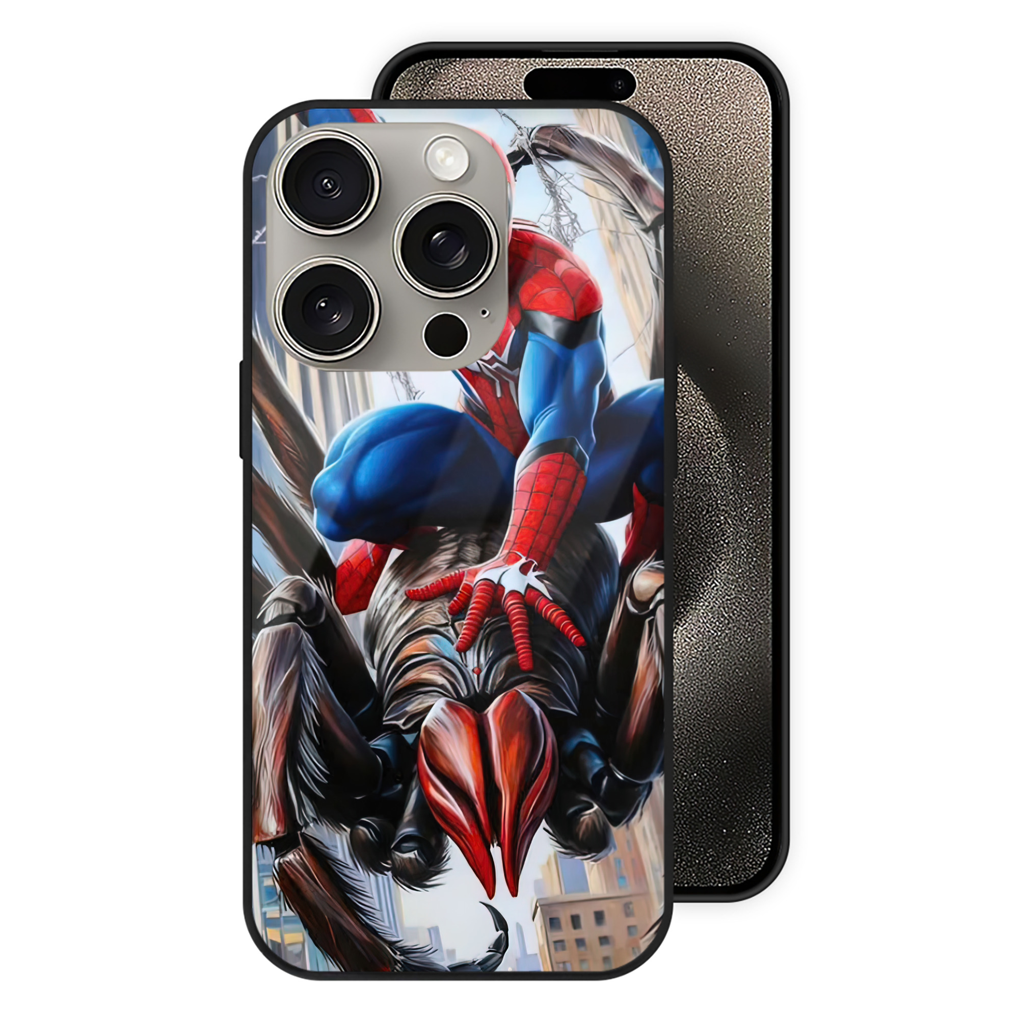 Spider Man スパイダーマン 【iPhone15Pro対応】スマホケース 耐衝撃＆黄変防止 背面ガラス