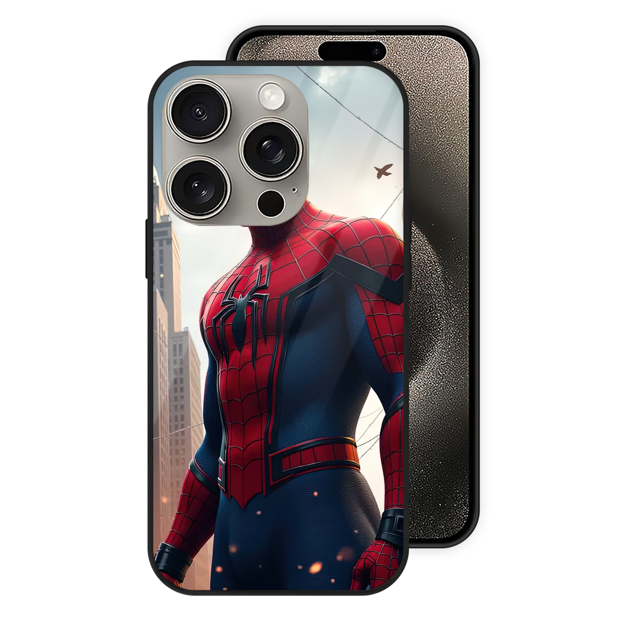 （画像用） Spider Man スパイダーマン 【iPhone15Pro対応】スマホケース 耐衝撃＆黄変防止 背面ガラス