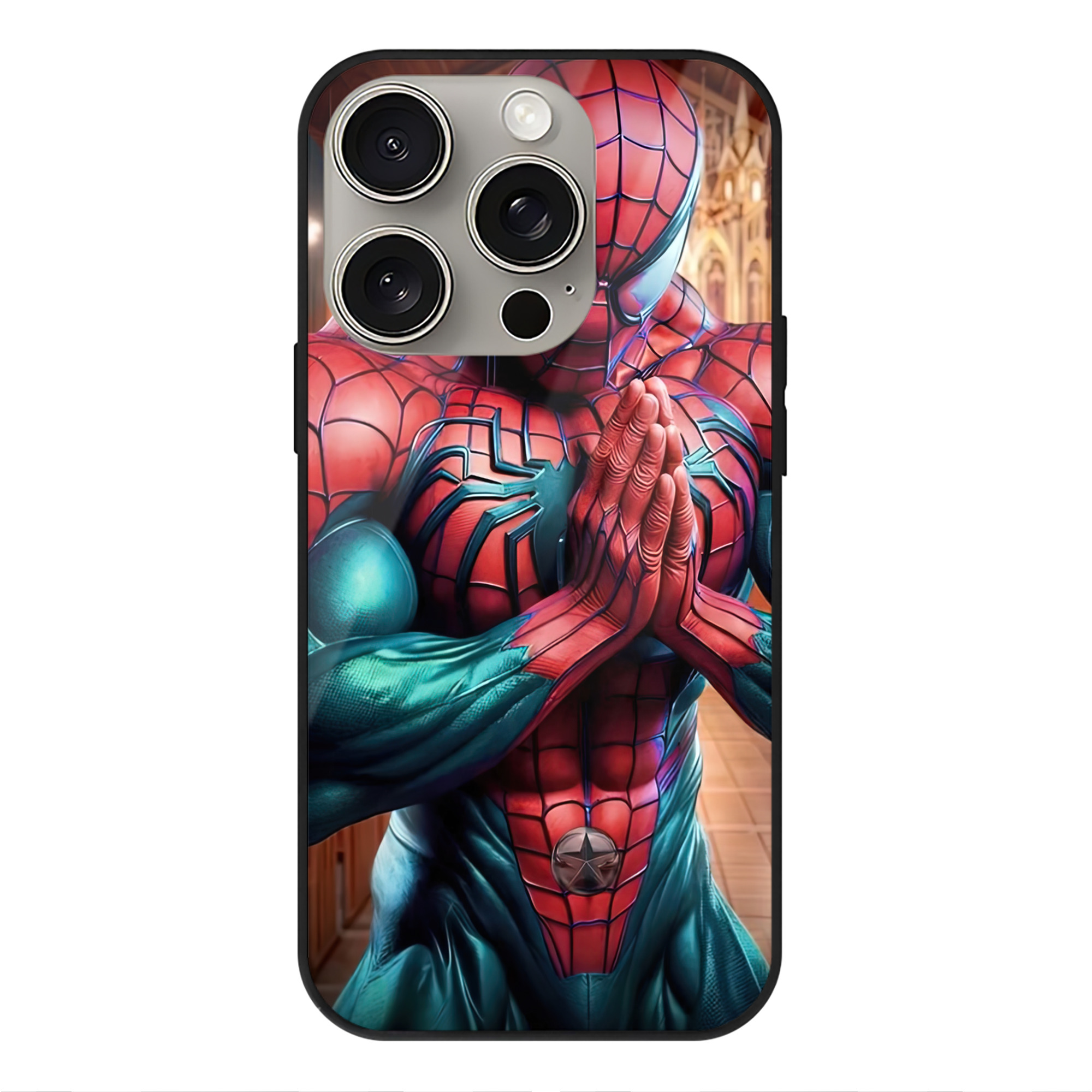 （画像用） Spider Man スパイダーマン 【iPhone15Pro対応】スマホケース 耐衝撃＆黄変防止 背面ガラス