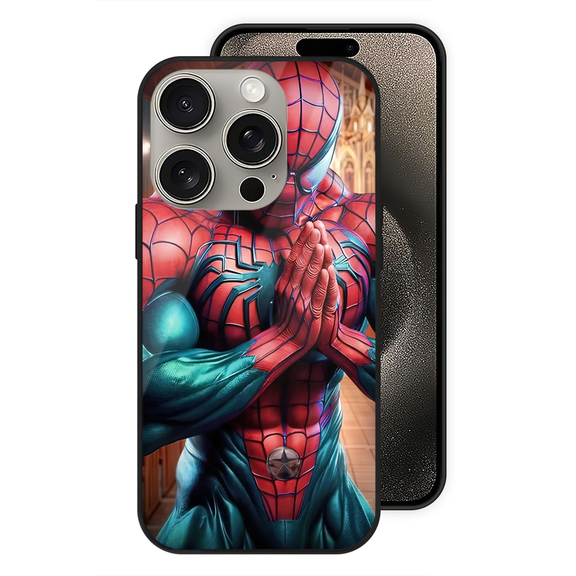 Spider Man スパイダーマン 【iPhone15Pro対応】スマホケース 耐衝撃＆黄変防止 背面ガラス