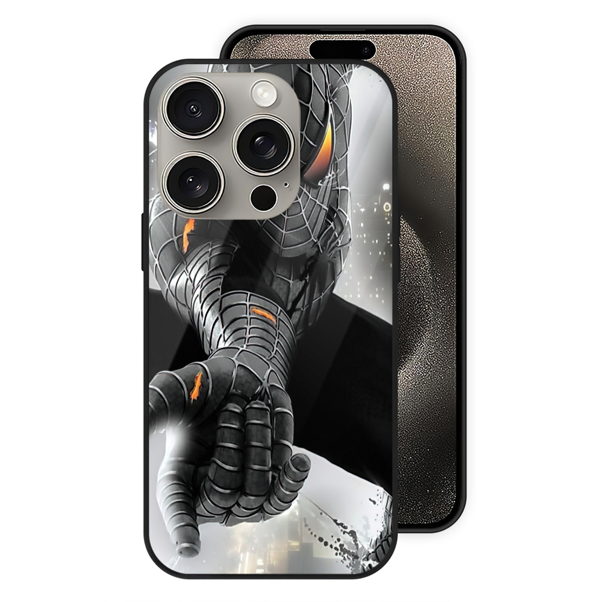 Spider Man スパイダーマン 【iPhone15Pro対応】スマホケース 耐衝撃＆黄変防止 背面ガラス