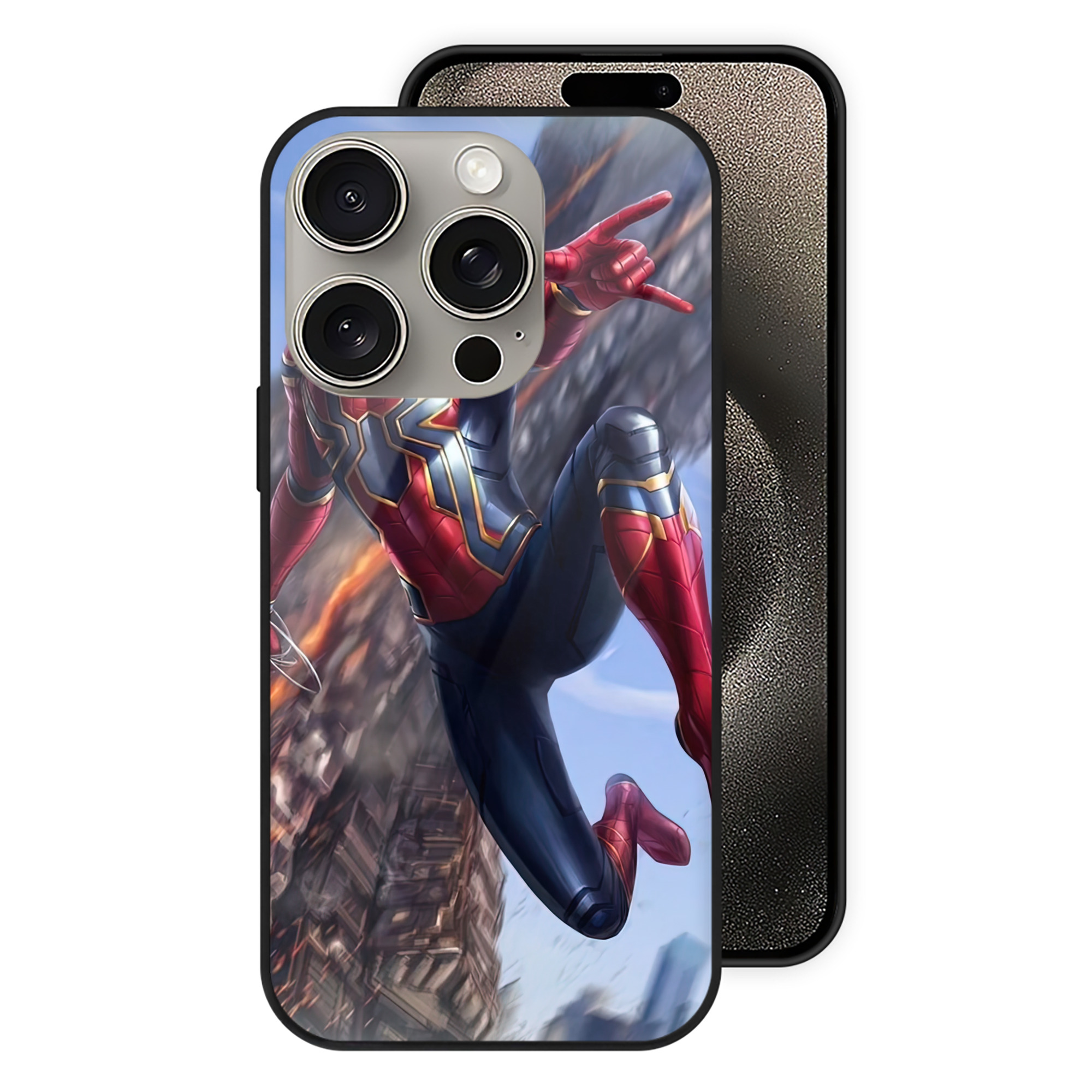 （画像用） Spider Man スパイダーマン 【iPhone15Pro対応】スマホケース 耐衝撃＆黄変防止 背面ガラス