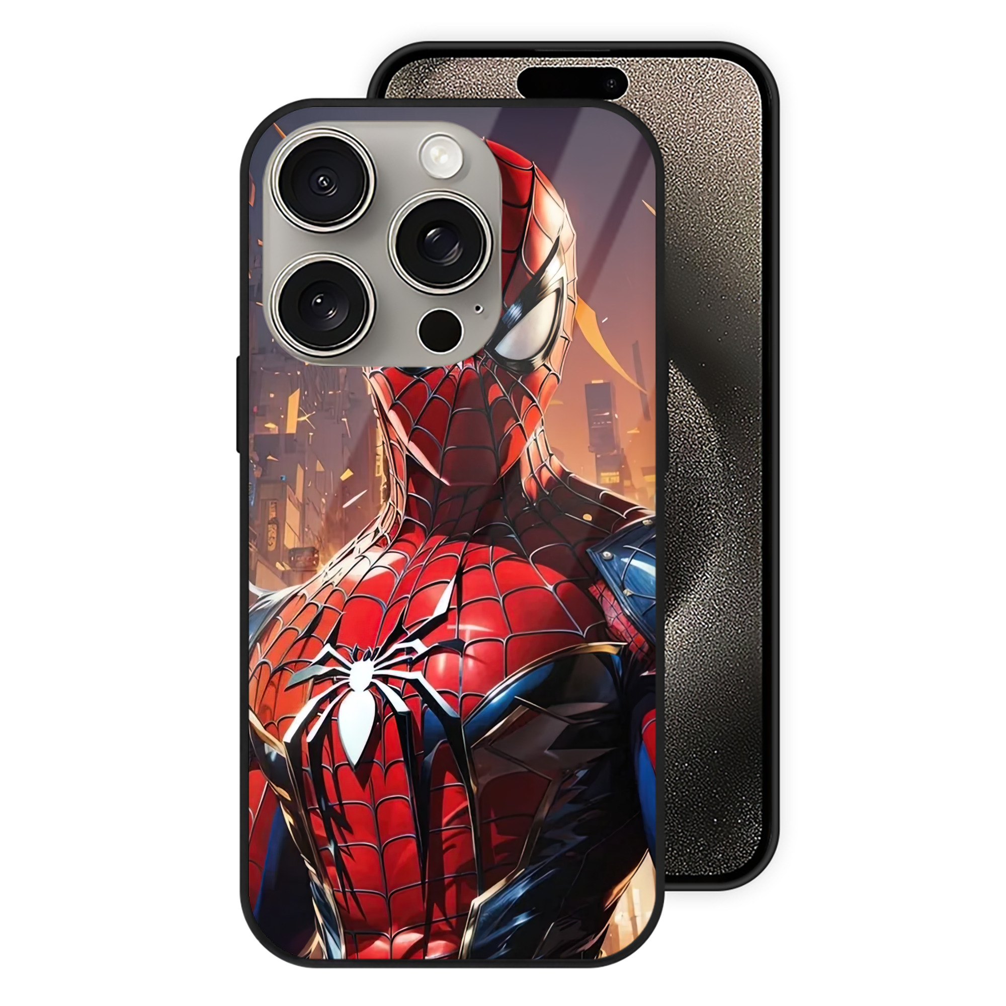 Spider Man スパイダーマン 【iPhone15Pro対応】スマホケース 耐衝撃＆黄変防止 背面ガラス
