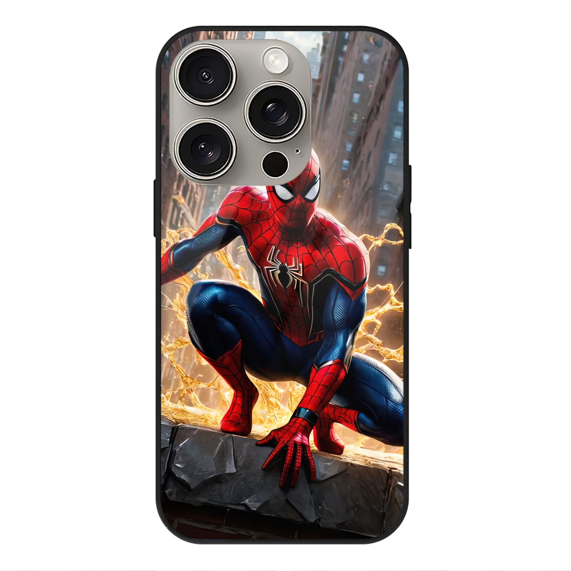 Spider Man スパイダーマン 【iPhone15Pro対応】スマホケース 耐衝撃＆黄変防止 背面ガラス