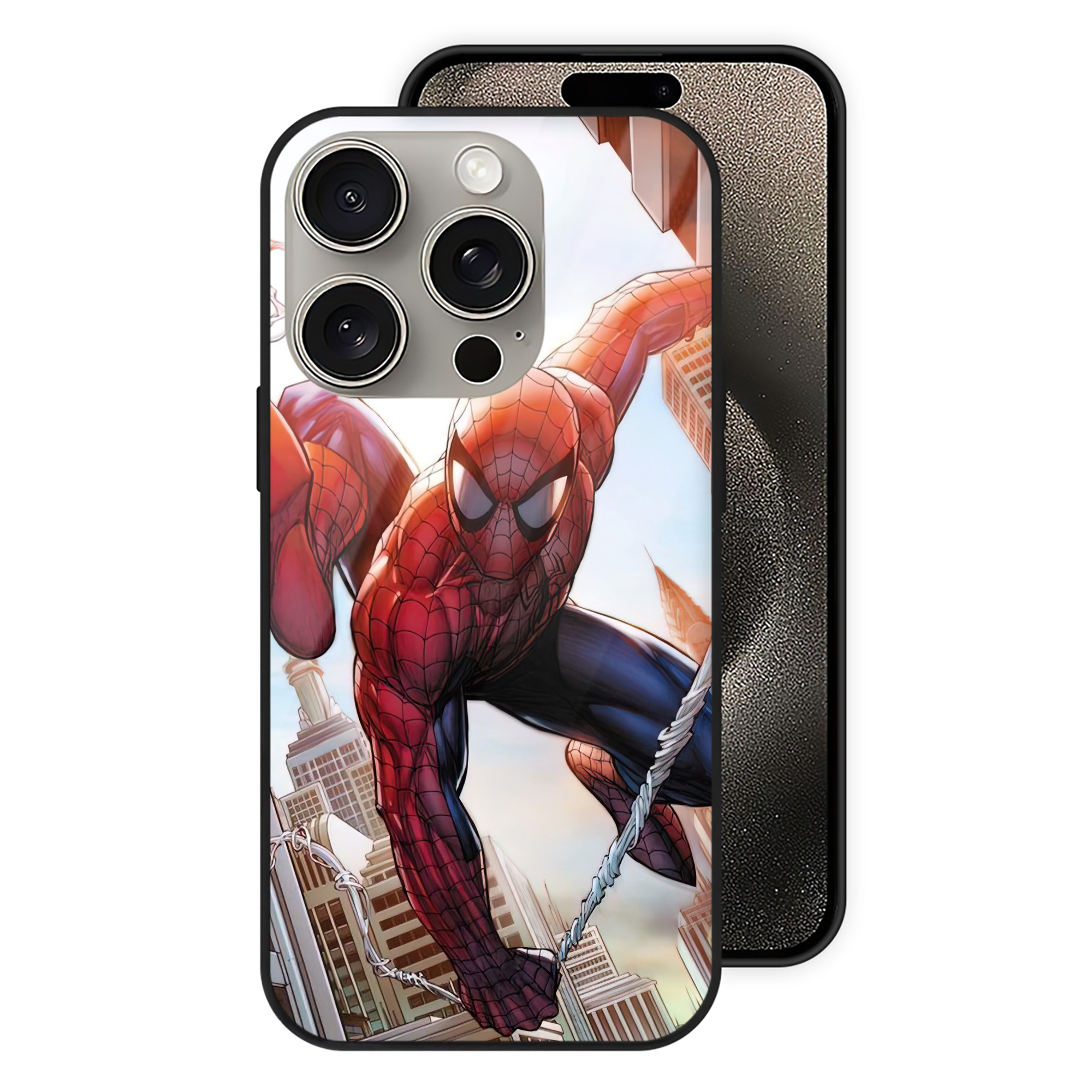 （画像用） Spider Man スパイダーマン 【iPhone15Pro対応】スマホケース 耐衝撃＆黄変防止 背面ガラス