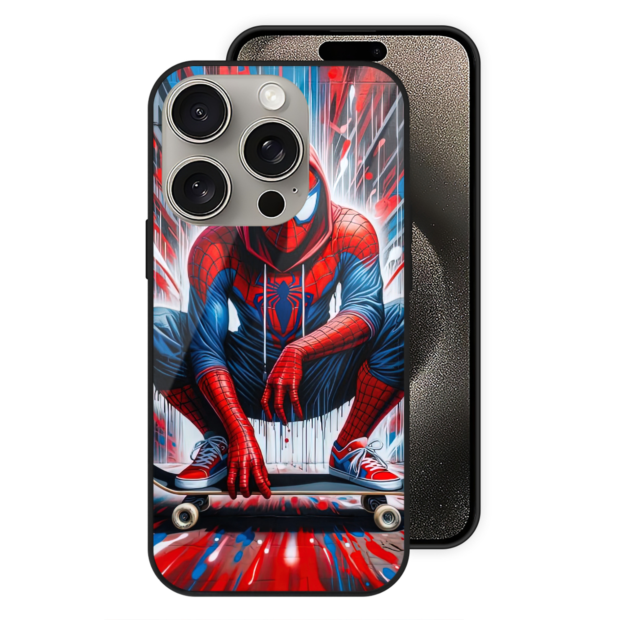 （画像用） Spider Man スパイダーマン 【iPhone15Pro対応】スマホケース 耐衝撃＆黄変防止 背面ガラス