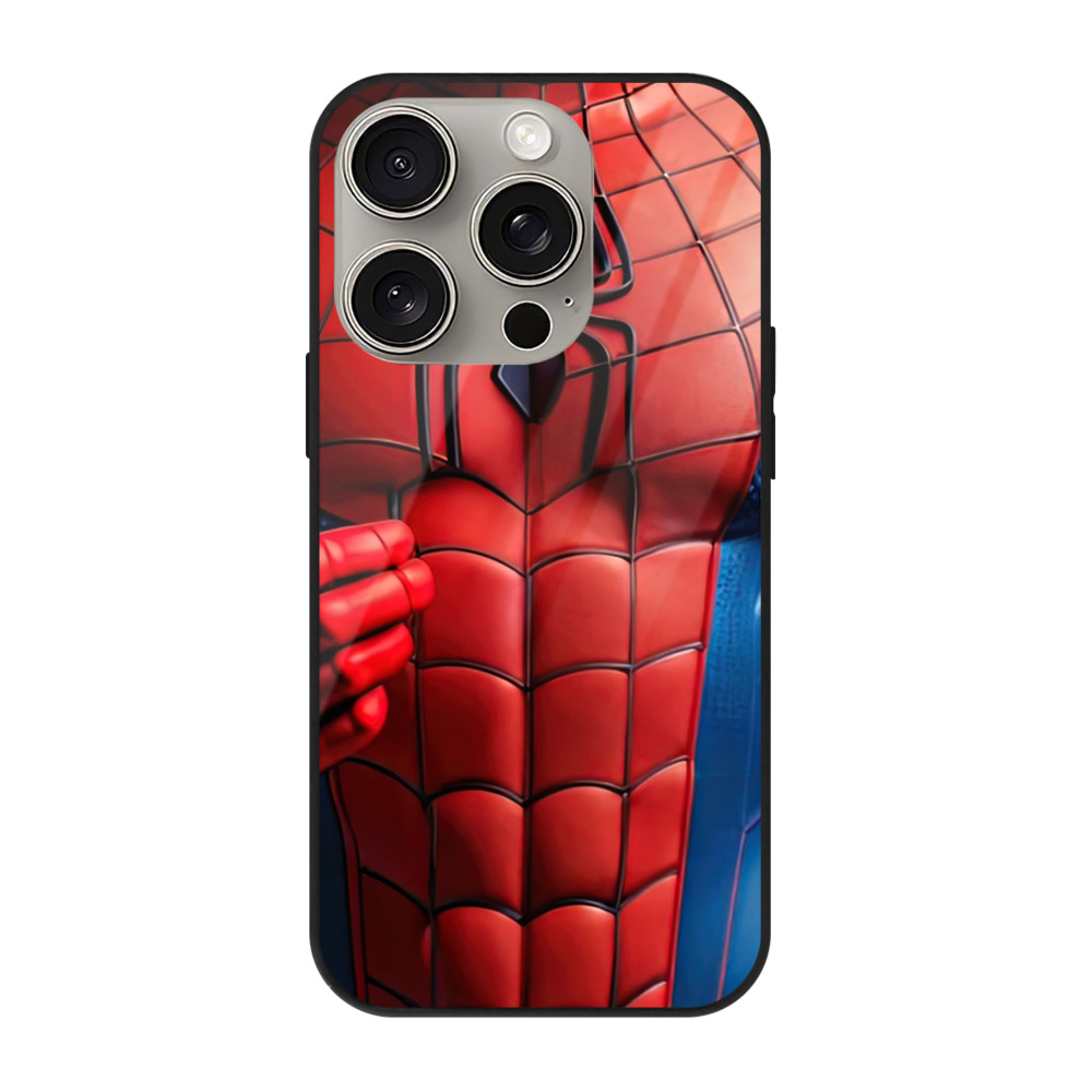 Spider Man スパイダーマン 【iPhone15Pro対応】スマホケース 耐衝撃＆黄変防止 背面ガラス