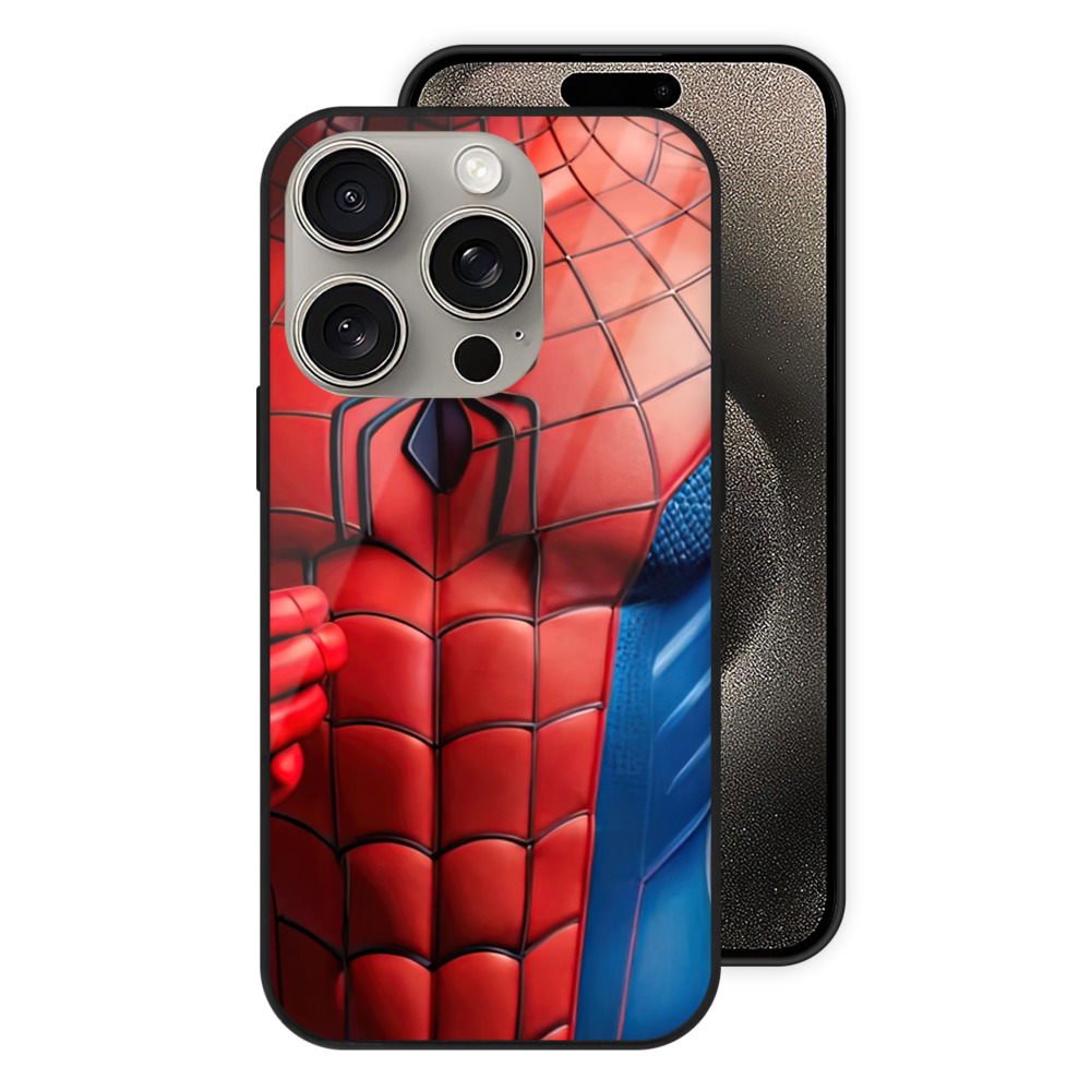 Spider Man スパイダーマン 【iPhone15Pro対応】スマホケース 耐衝撃＆黄変防止 背面ガラス