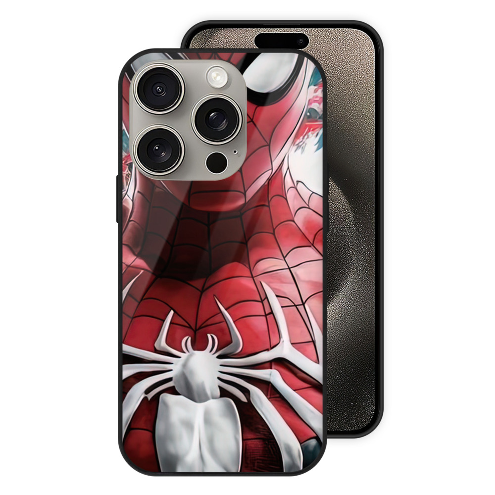 （画像用） Spider Man スパイダーマン 【iPhone15Pro対応】スマホケース 耐衝撃＆黄変防止 背面ガラス