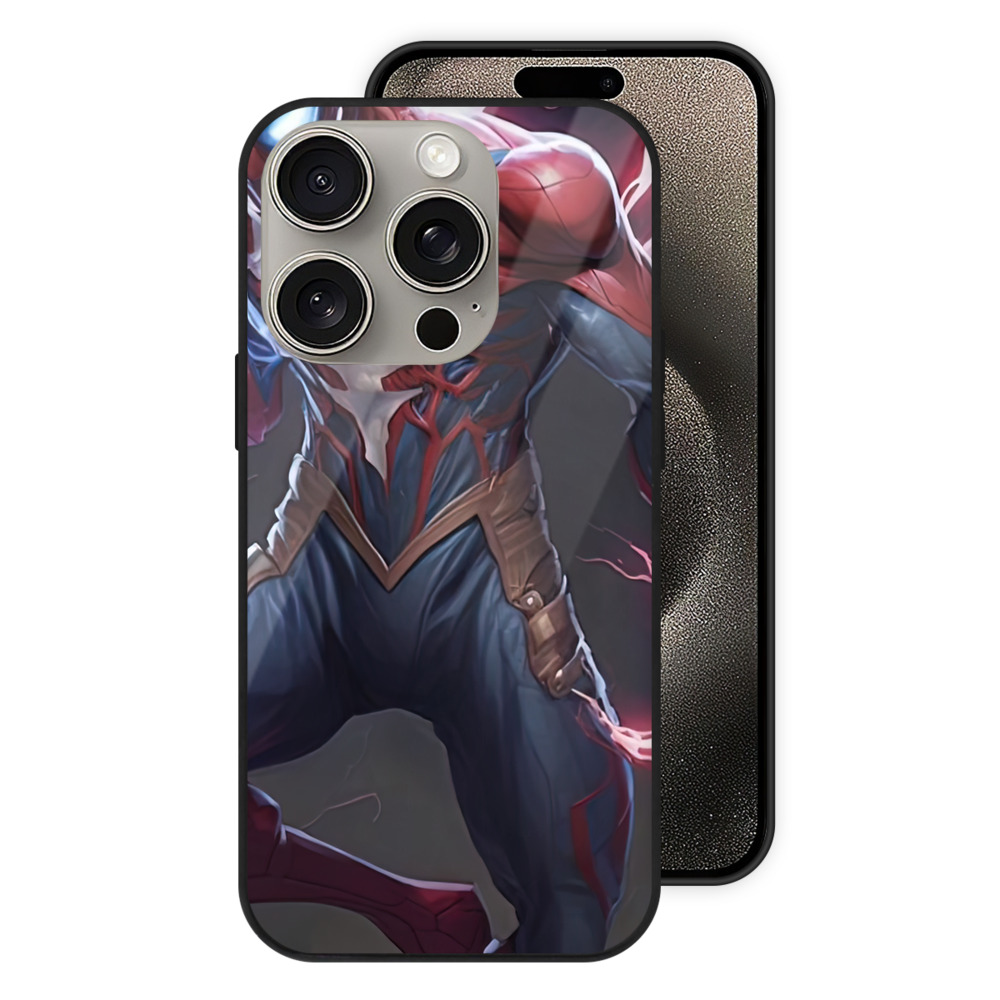 Spider Man スパイダーマン 【iPhone15Pro対応】スマホケース 耐衝撃＆黄変防止 背面ガラス