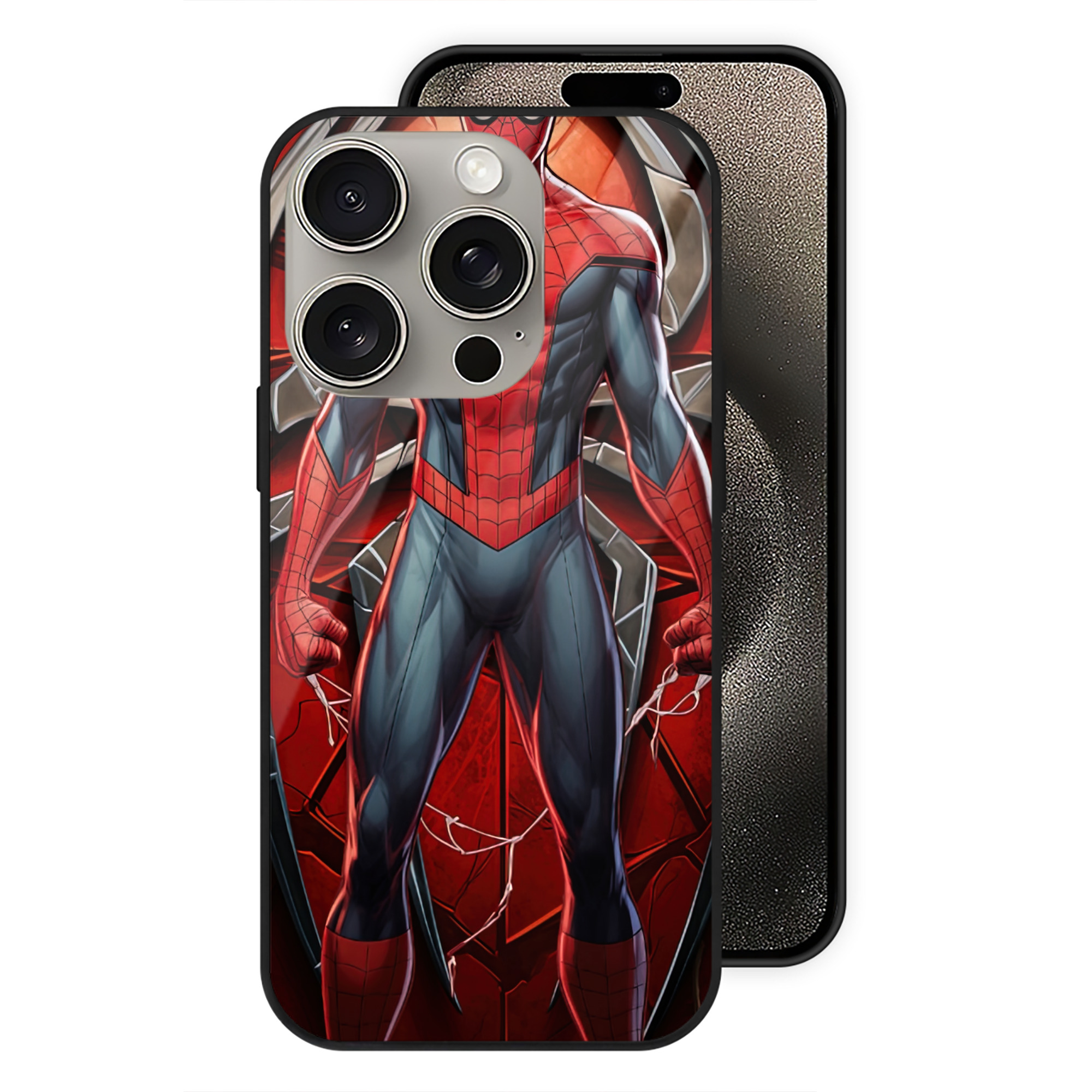 Spider Man スパイダーマン 【iPhone15Pro対応】スマホケース 耐衝撃＆黄変防止 背面ガラス