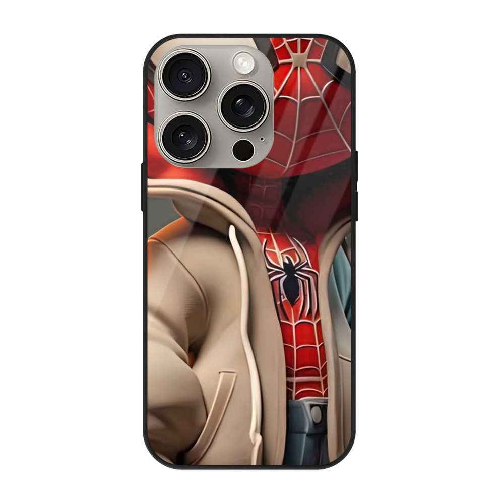 Spider Man スパイダーマン 【iPhone15Pro対応】スマホケース 耐衝撃＆黄変防止 背面ガラス
