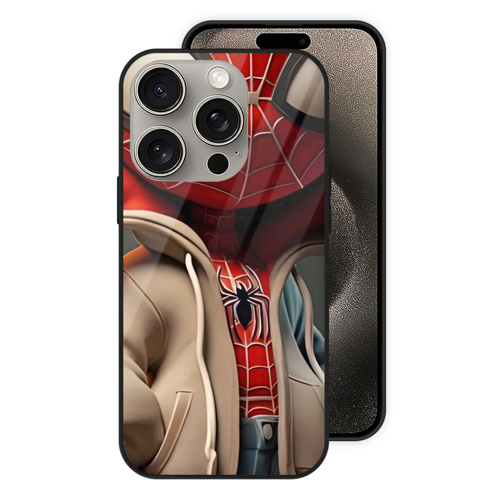 Spider Man スパイダーマン 【iPhone15Pro対応】スマホケース 耐衝撃＆黄変防止 背面ガラス