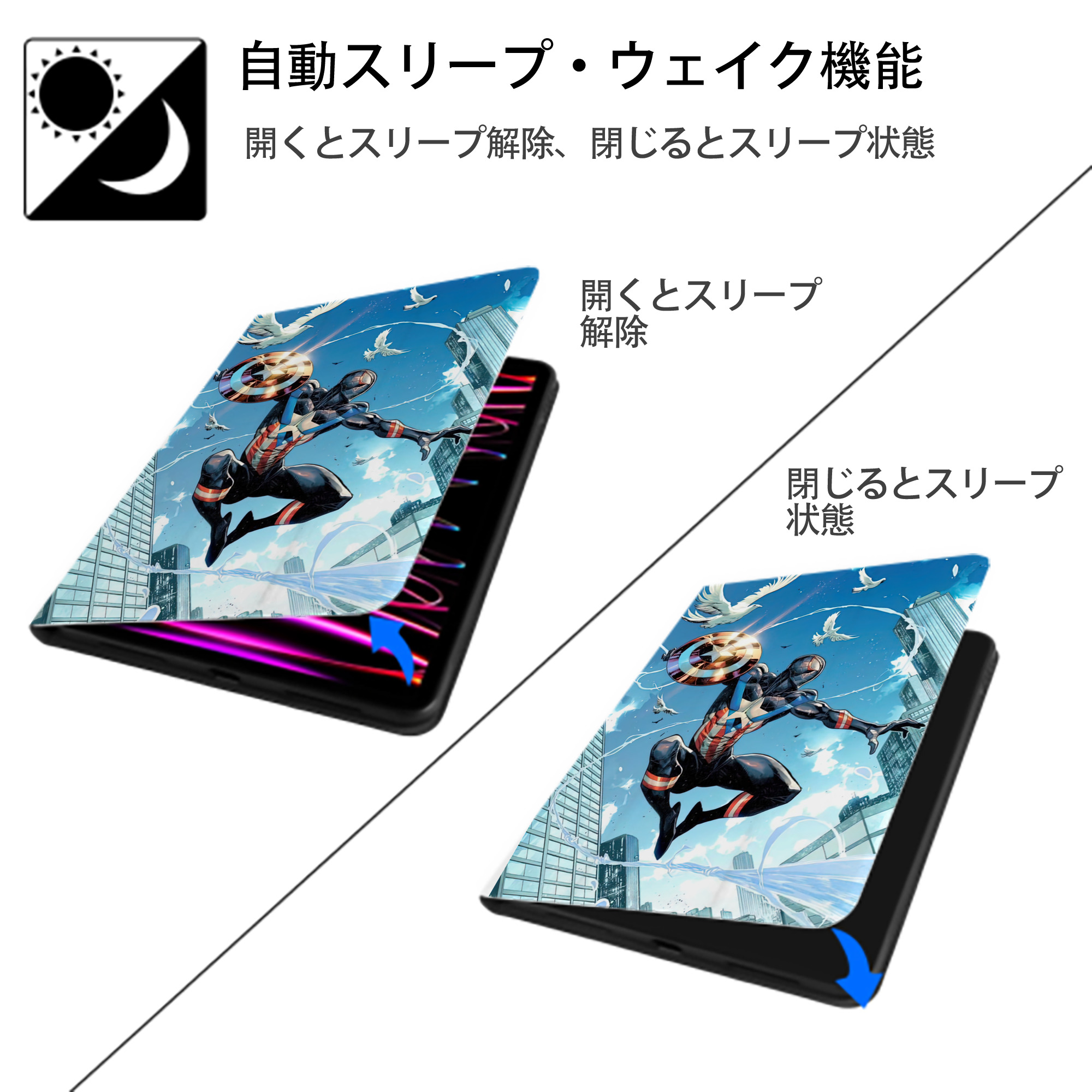 Spider Man スパイダーマン IPad ケース ペン収納付き 三つ折りスタンド PUレザー×シリコン 対応機種9.5/10.5/10.9インチ