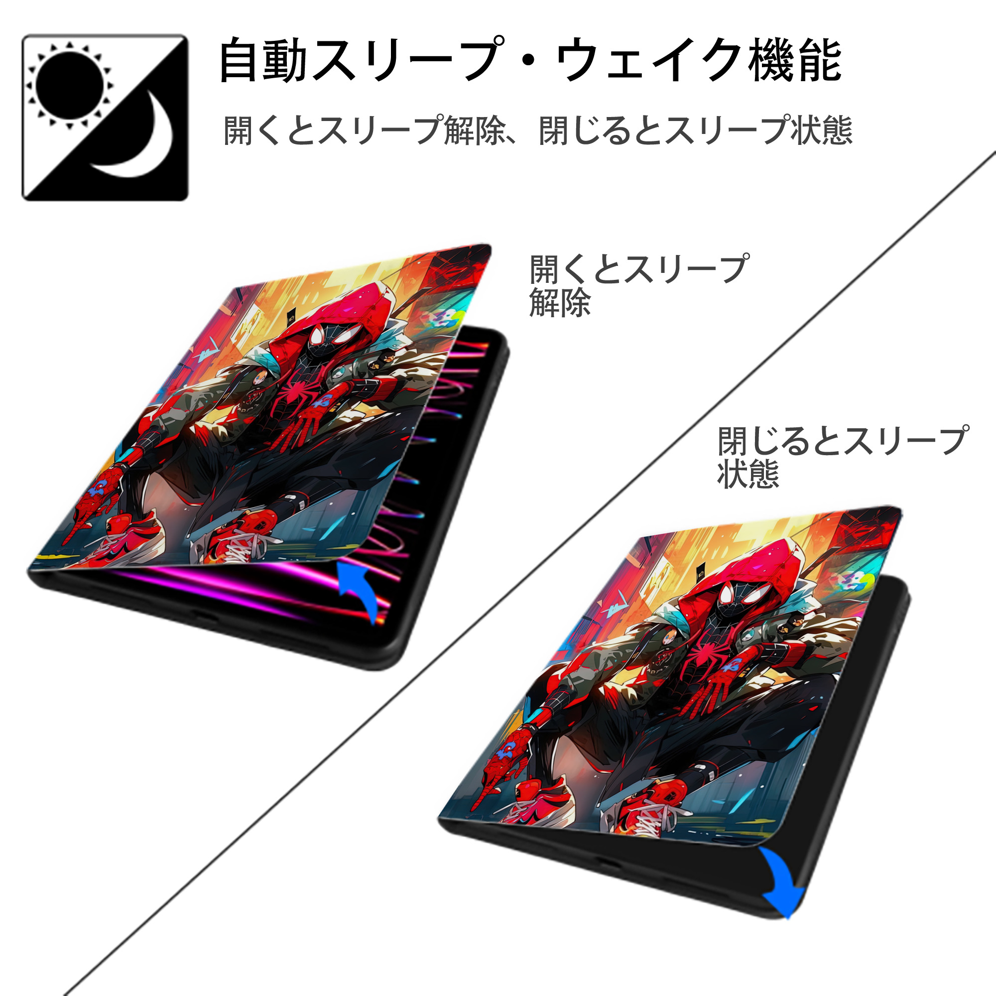 Spider Man スパイダーマン IPad ケース ペン収納付き 三つ折りスタンド PUレザー×シリコン 対応機種9.5/10.5/10.9インチ