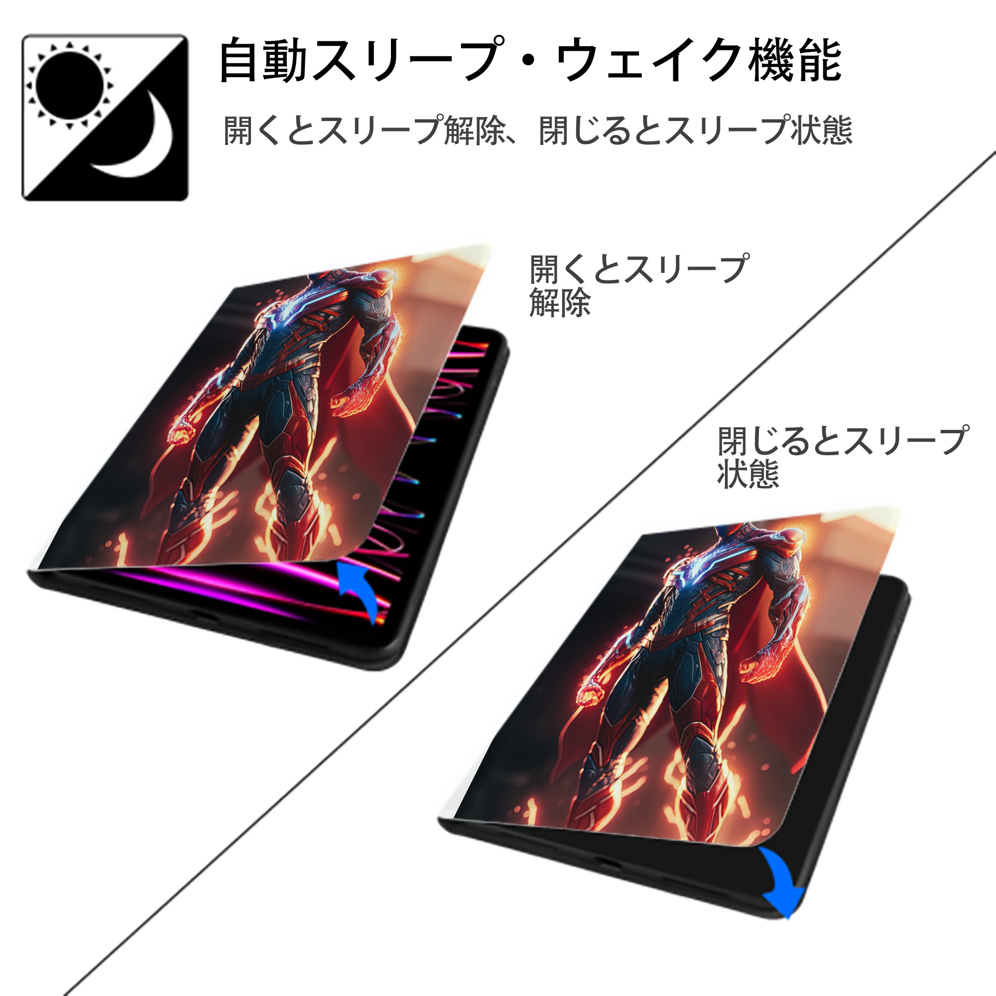 Spider Man スパイダーマン IPad ケース ペン収納付き 三つ折りスタンド PUレザー×シリコン 対応機種9.5/10.5/10.9インチ