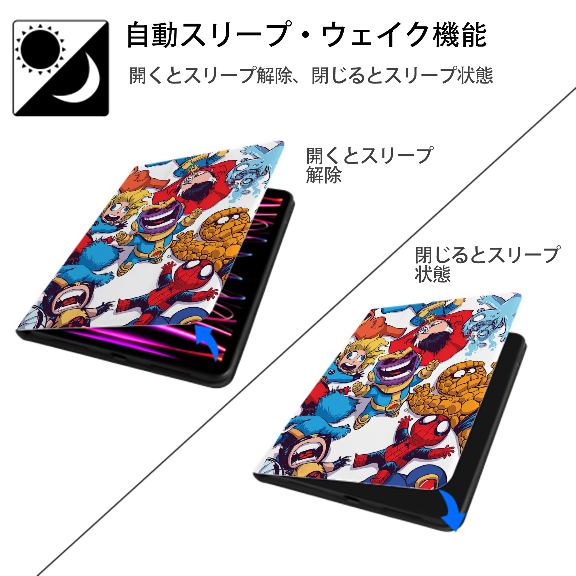 Spider Man スパイダーマン IPad ケース ペン収納付き 三つ折りスタンド PUレザー×シリコン 対応機種9.5/10.5/10.9インチ