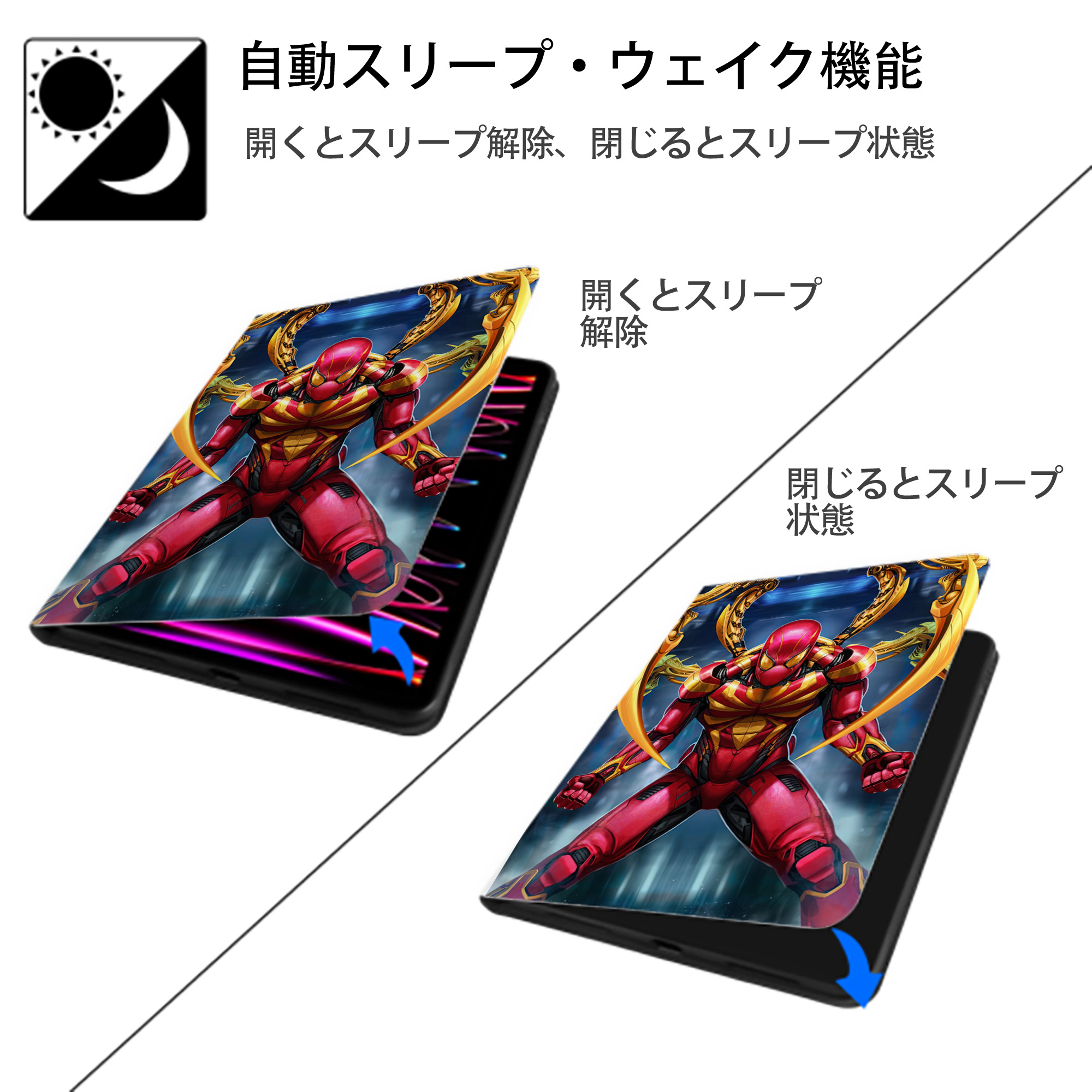 Spider Man スパイダーマン IPad ケース ペン収納付き 三つ折りスタンド PUレザー×シリコン 対応機種9.5/10.5/10.9インチ