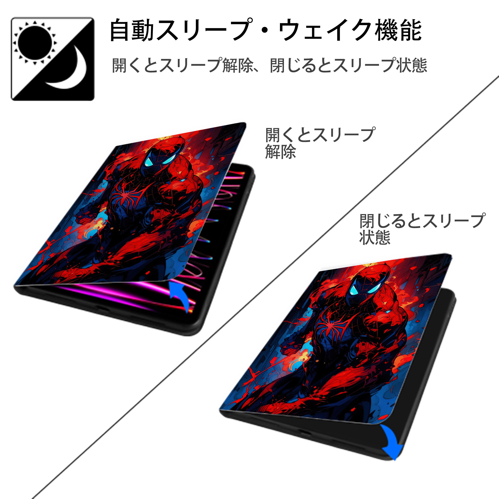 Spider Man スパイダーマン IPad ケース ペン収納付き 三つ折りスタンド PUレザー×シリコン 対応機種9.5/10.5/10.9インチ