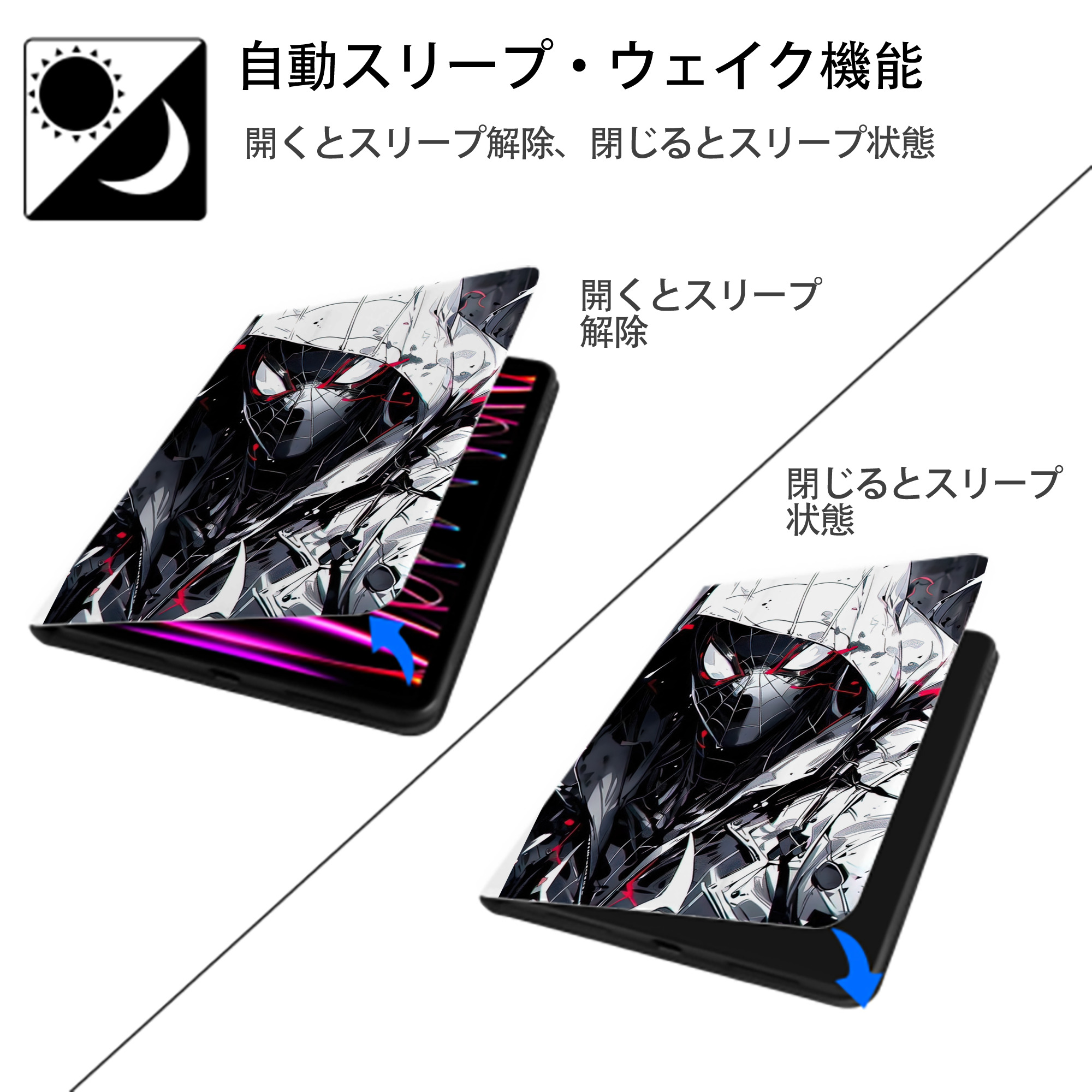 Spider Man スパイダーマン IPad ケース ペン収納付き 三つ折りスタンド PUレザー×シリコン 対応機種9.5/10.5/10.9インチ
