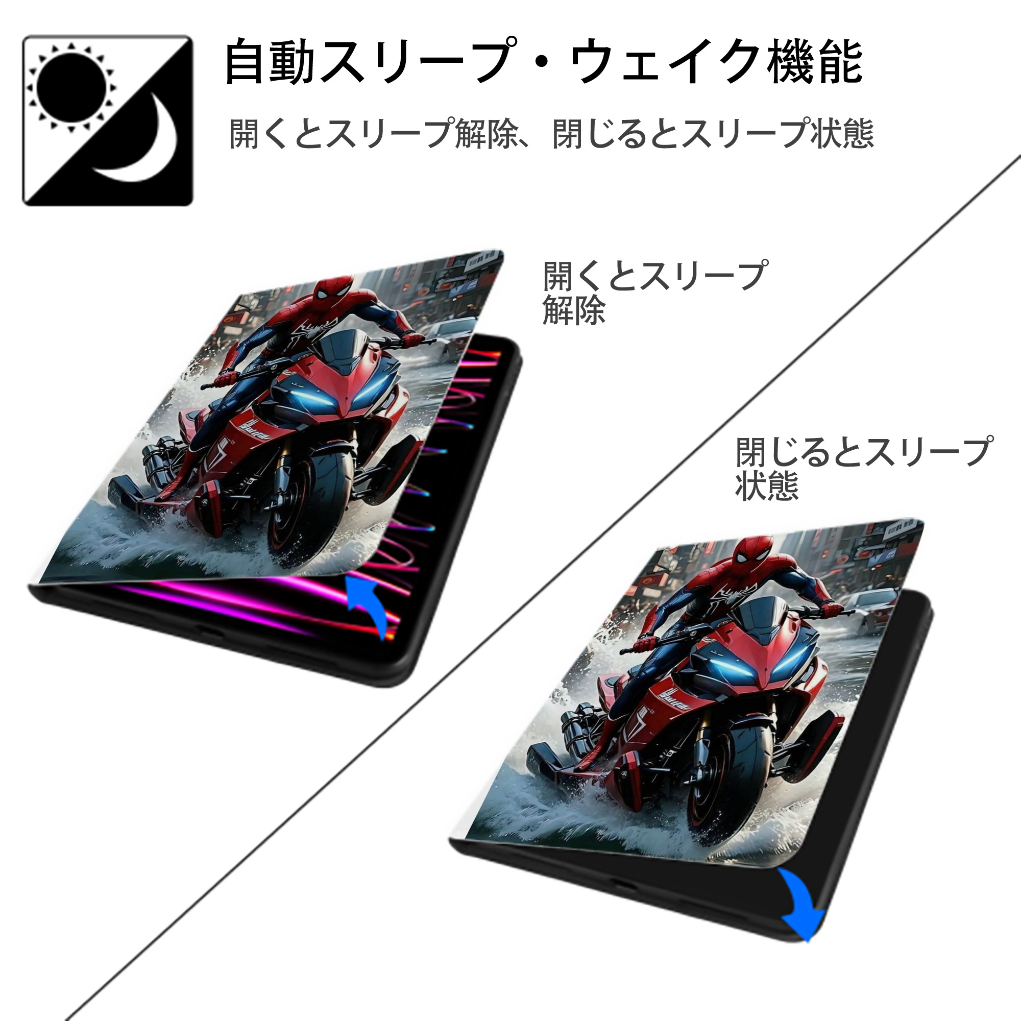 Spider Man スパイダーマン IPad ケース ペン収納付き 三つ折りスタンド PUレザー×シリコン 対応機種9.5/10.5/10.9インチ