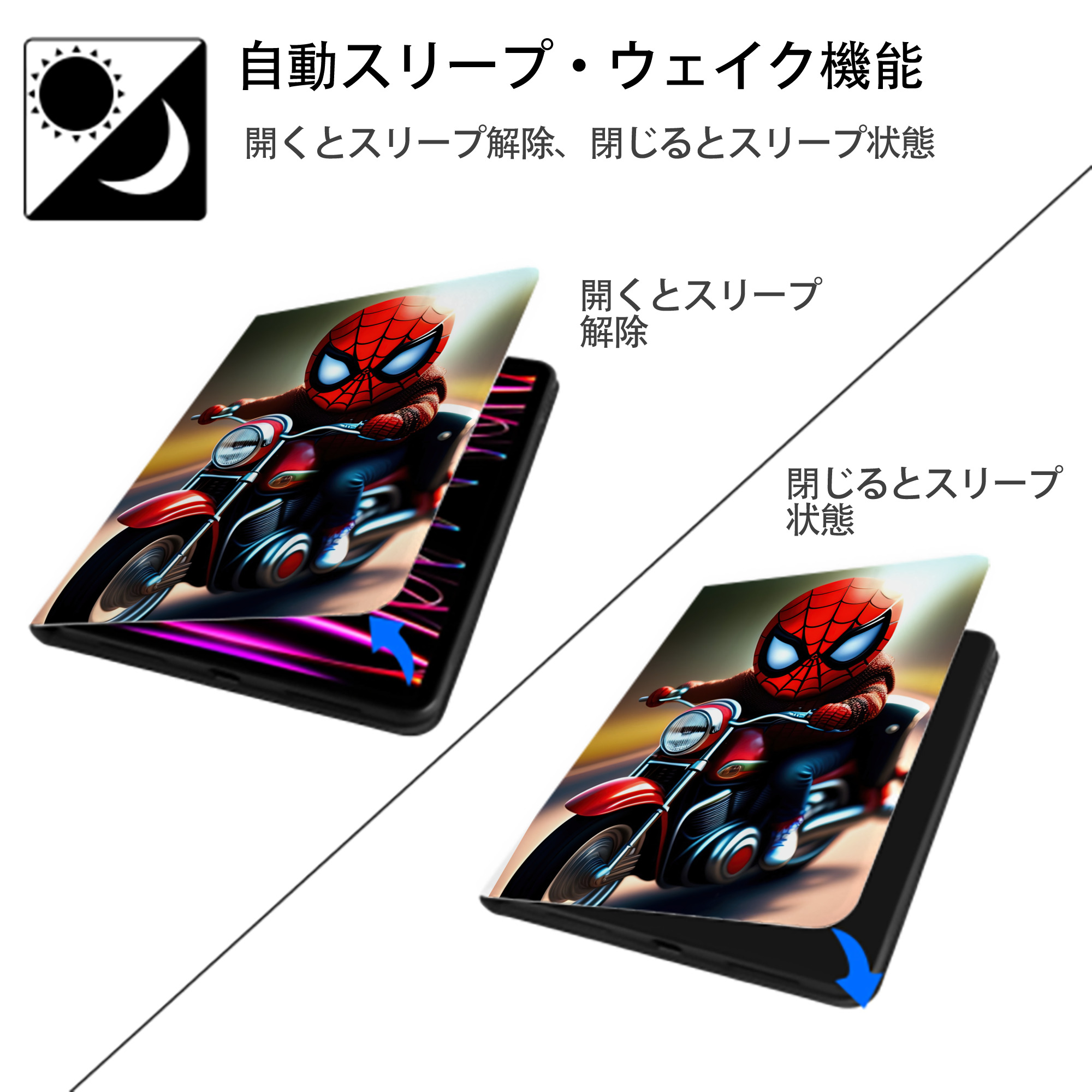 Spider Man スパイダーマン IPad ケース ペン収納付き 三つ折りスタンド PUレザー×シリコン 対応機種9.5/10.5/10.9インチ
