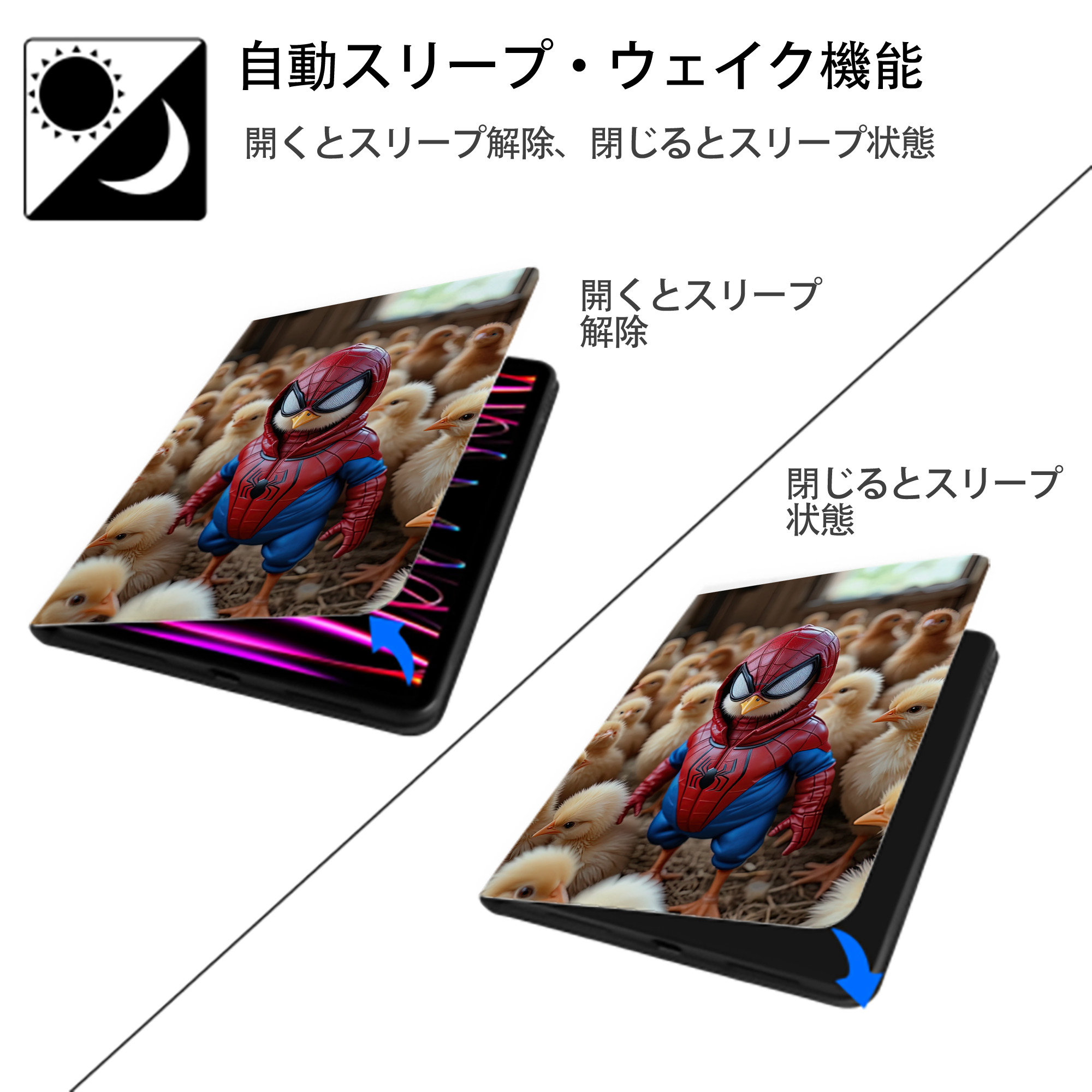 Spider Man スパイダーマン IPad ケース ペン収納付き 三つ折りスタンド PUレザー×シリコン 対応機種9.5/10.5/10.9インチ