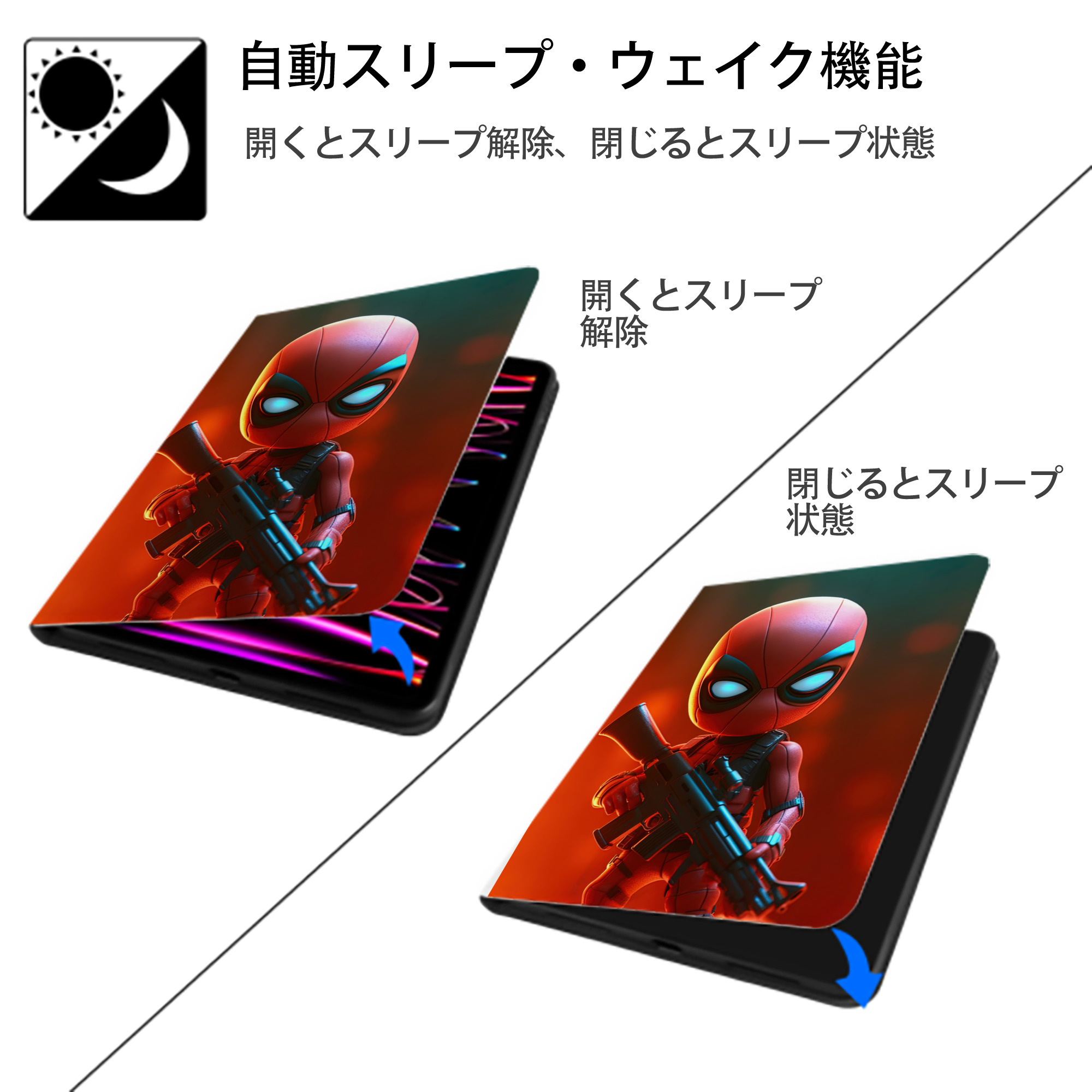 Spider Man スパイダーマン IPad ケース ペン収納付き 三つ折りスタンド PUレザー×シリコン 対応機種9.5/10.5/10.9インチ
