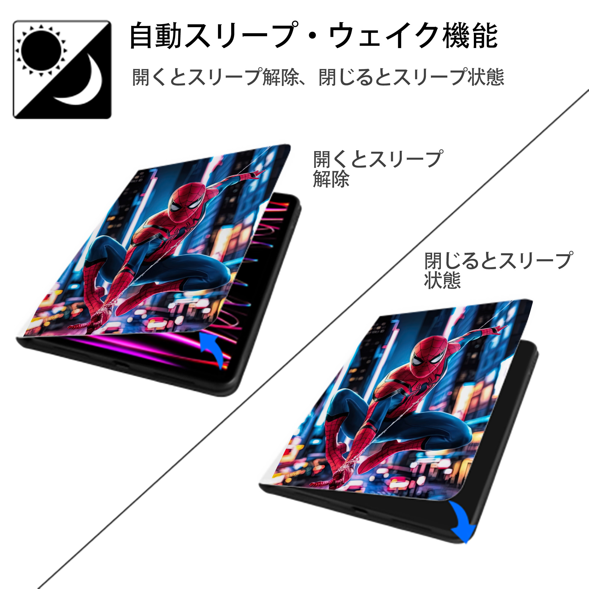 Spider Man スパイダーマン IPad ケース ペン収納付き 三つ折りスタンド PUレザー×シリコン 対応機種9.5/10.5/10.9インチ