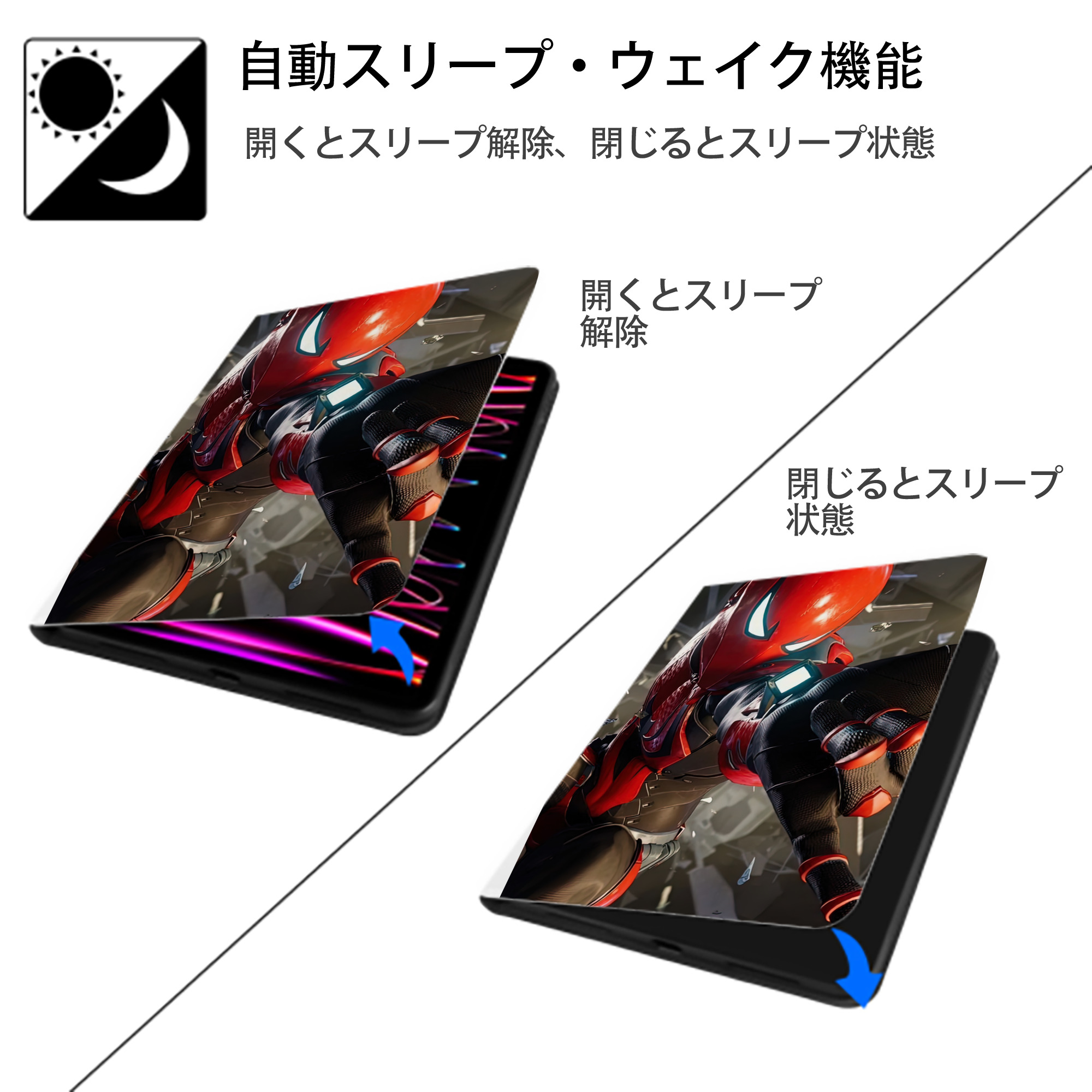 Spider Man スパイダーマン IPad ケース ペン収納付き 三つ折りスタンド PUレザー×シリコン 対応機種9.5/10.5/10.9インチ