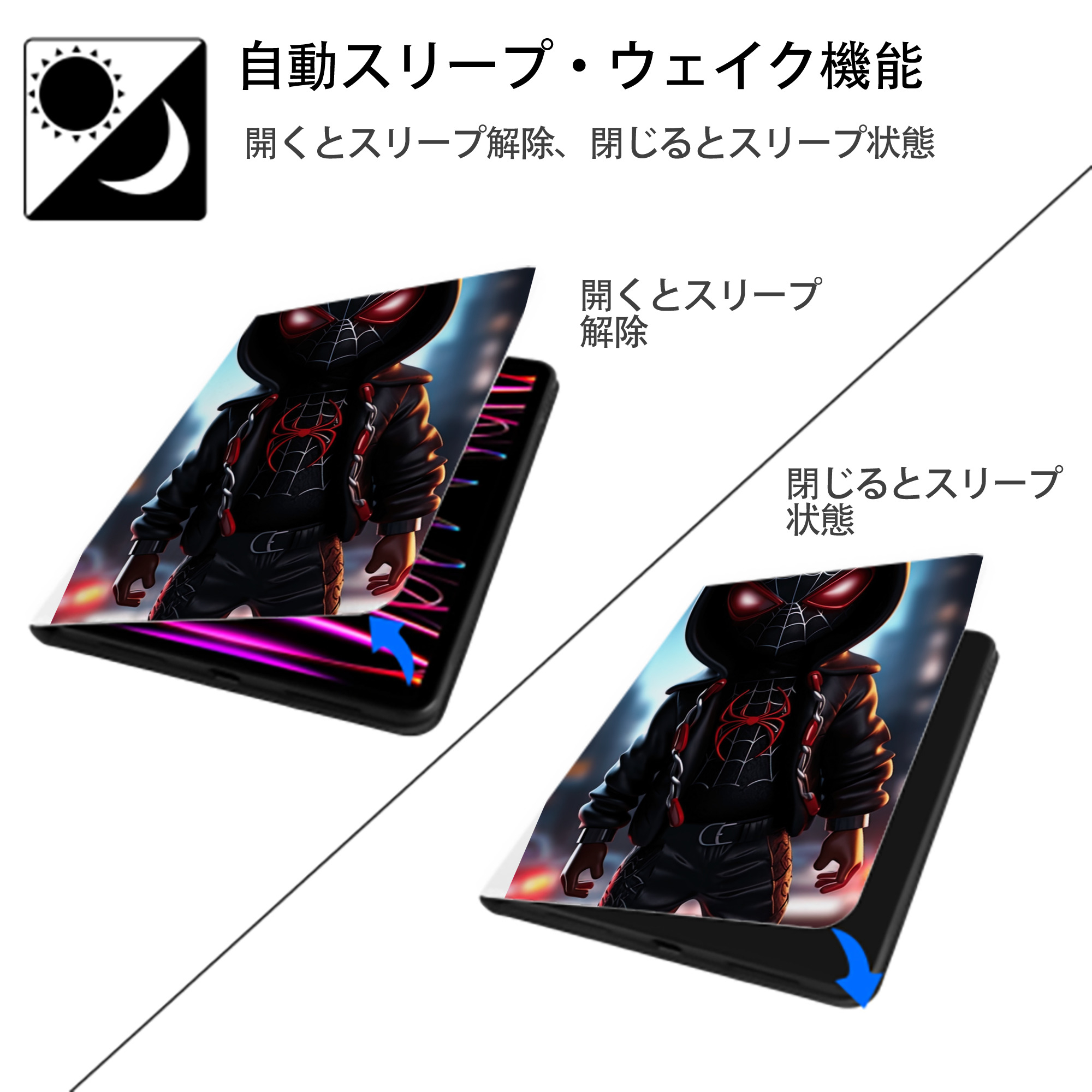 Spider Man スパイダーマン IPad ケース ペン収納付き 三つ折りスタンド PUレザー×シリコン 対応機種9.5/10.5/10.9インチ