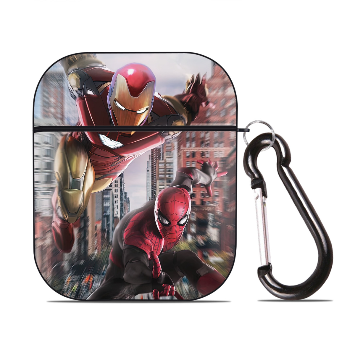 （画像用） Spider Man スパイダーマン AirPods 第2世代保護ケース ハードシェル ブラック 耐衝撃・防指紋・カラビナ付き