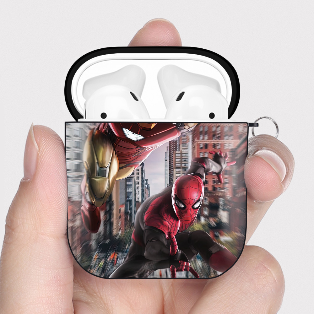 （画像用） Spider Man スパイダーマン AirPods 第2世代保護ケース ハードシェル ブラック 耐衝撃・防指紋・カラビナ付き