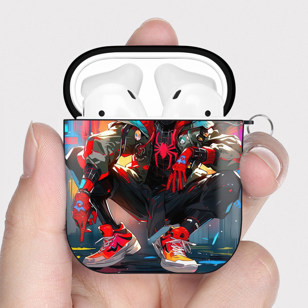 （画像用） Spider Man スパイダーマン AirPods 第2世代保護ケース ハードシェル ブラック 耐衝撃・防指紋・カラビナ付き