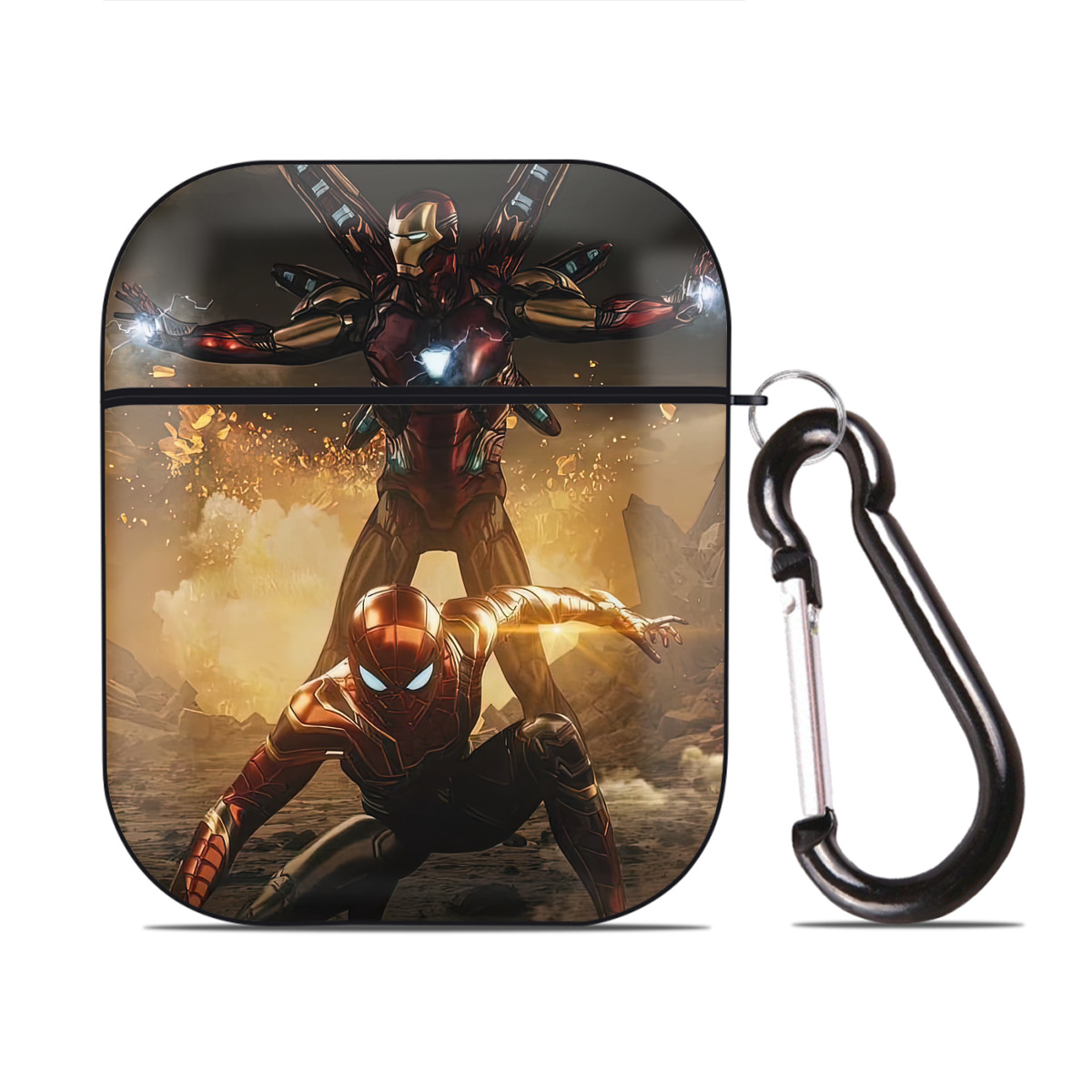 （画像用） Spider Man スパイダーマン AirPods 第2世代保護ケース ハードシェル ブラック 耐衝撃・防指紋・カラビナ付き
