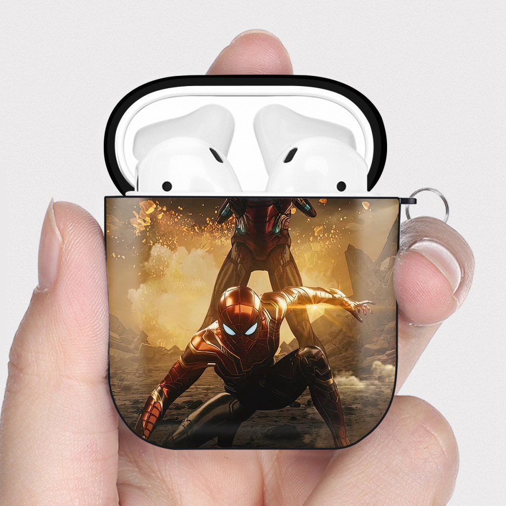 （画像用） Spider Man スパイダーマン AirPods 第2世代保護ケース ハードシェル ブラック 耐衝撃・防指紋・カラビナ付き