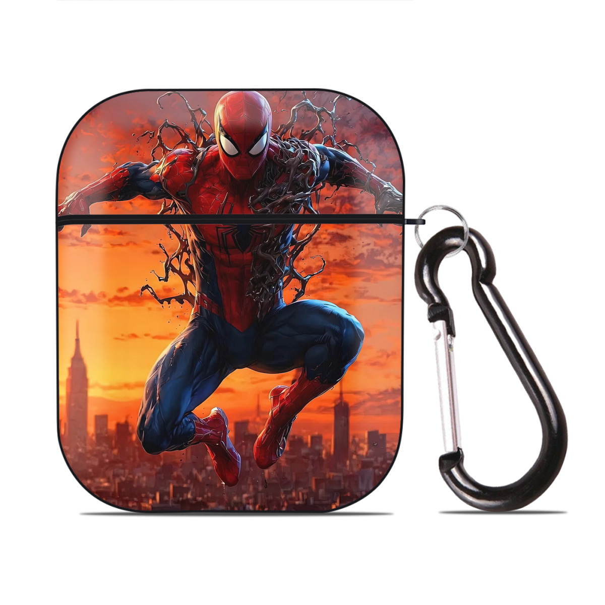 （画像用） Spider Man スパイダーマン AirPods 第2世代保護ケース ハードシェル ブラック 耐衝撃・防指紋・カラビナ付き