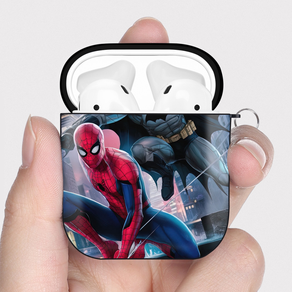 （画像用） Spider Man スパイダーマン AirPods 第2世代保護ケース ハードシェル ブラック 耐衝撃・防指紋・カラビナ付き