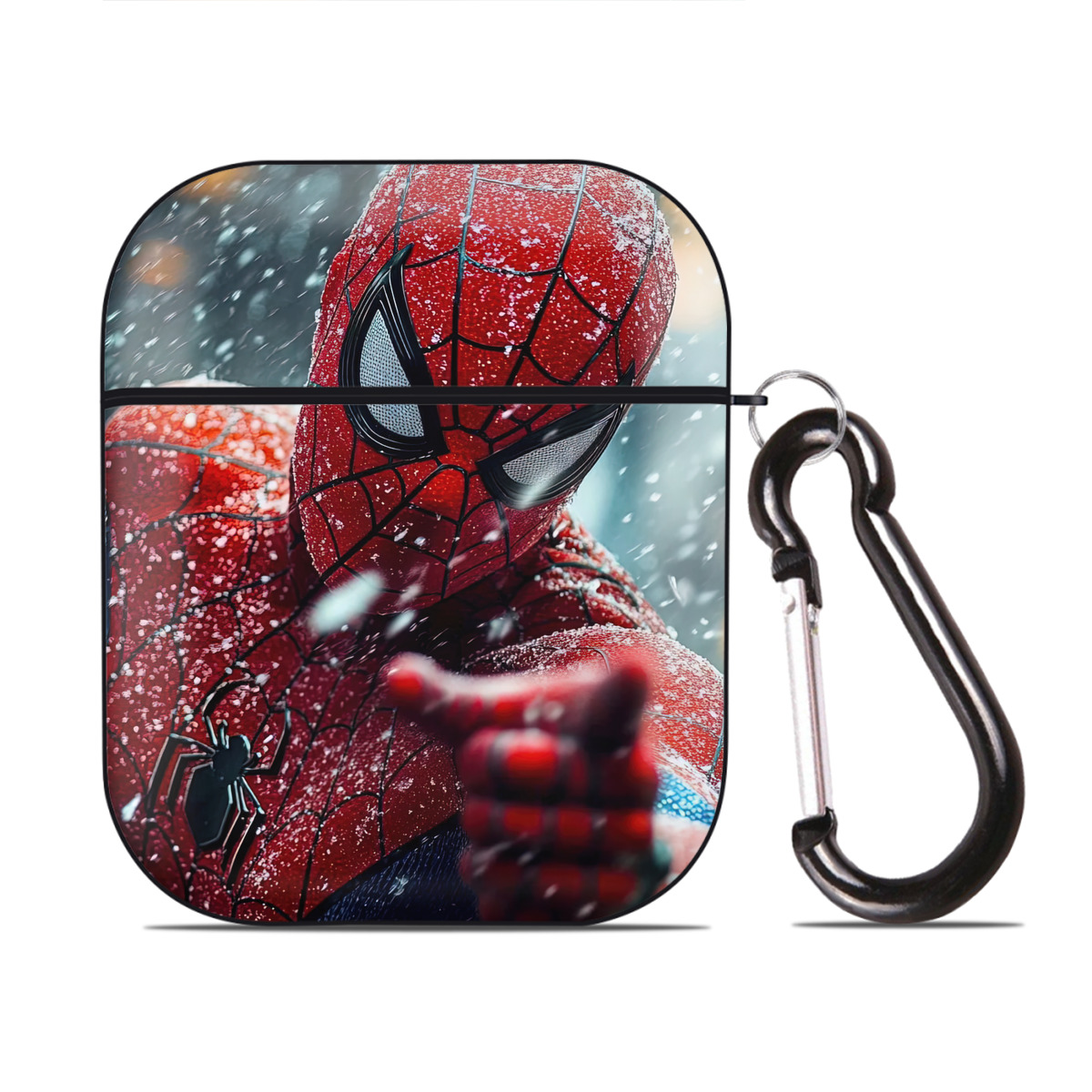 （画像用） Spider Man スパイダーマン AirPods 第2世代保護ケース ハードシェル ブラック 耐衝撃・防指紋・カラビナ付き