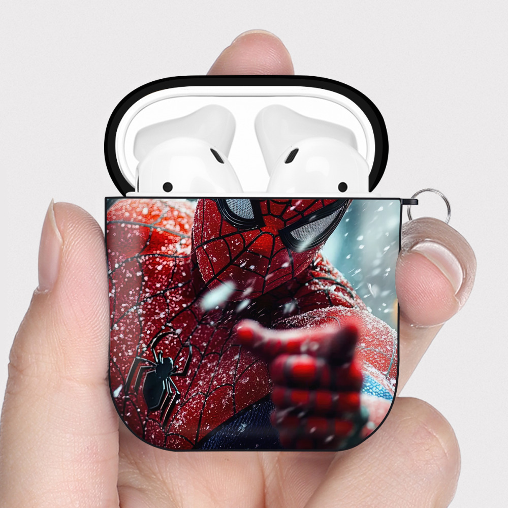 （画像用） Spider Man スパイダーマン AirPods 第2世代保護ケース ハードシェル ブラック 耐衝撃・防指紋・カラビナ付き