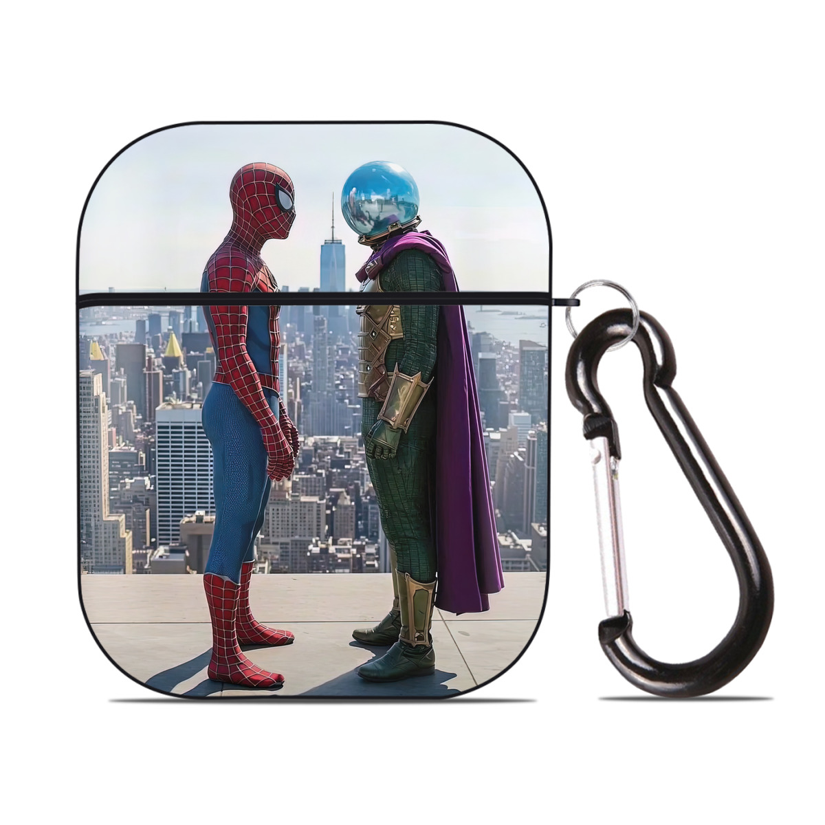 （画像用） Spider Man スパイダーマン AirPods 第2世代保護ケース ハードシェル ブラック 耐衝撃・防指紋・カラビナ付き