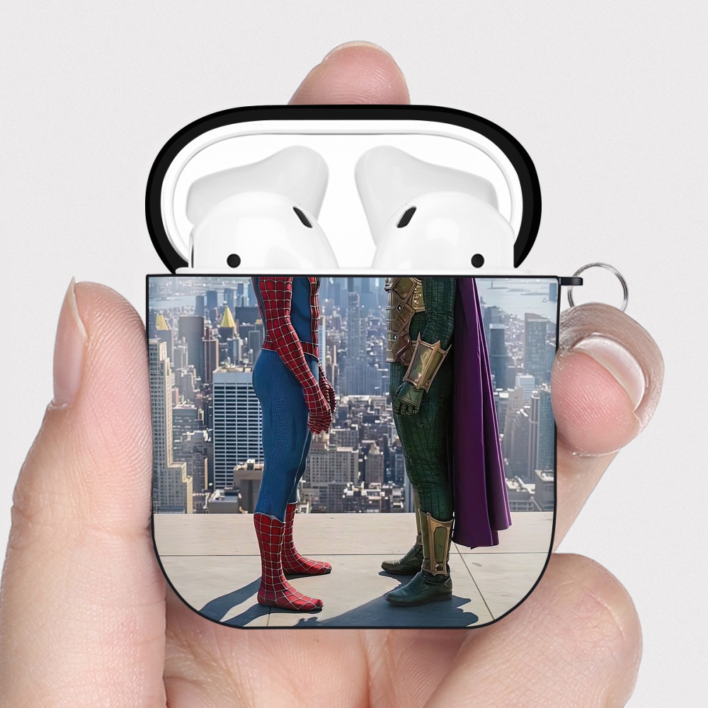 （画像用） Spider Man スパイダーマン AirPods 第2世代保護ケース ハードシェル ブラック 耐衝撃・防指紋・カラビナ付き