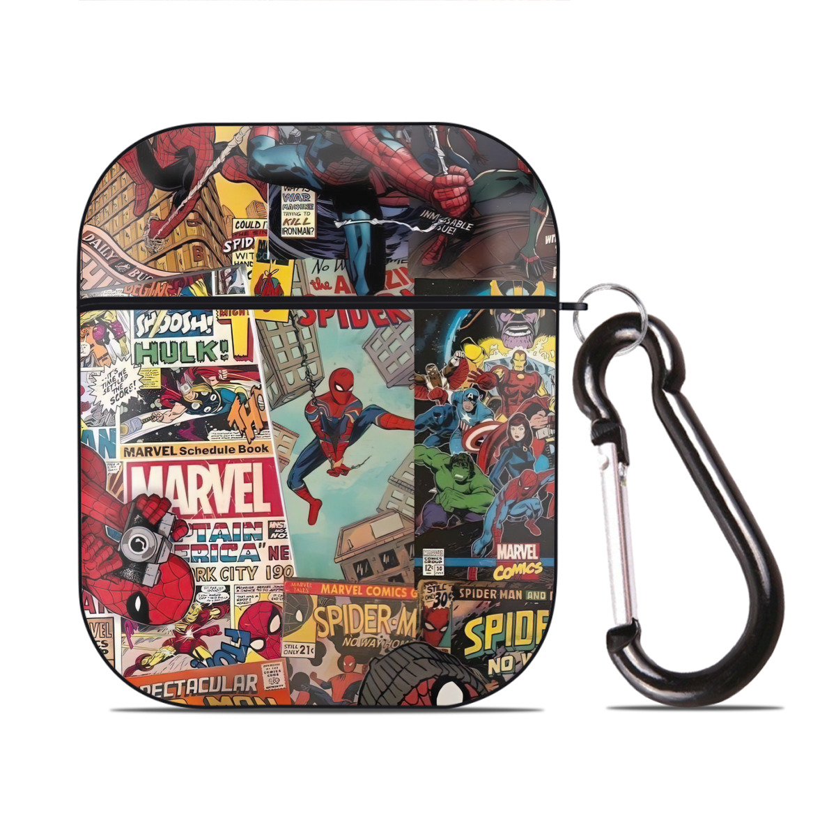 （画像用） Spider Man スパイダーマン AirPods 第2世代保護ケース ハードシェル ブラック 耐衝撃・防指紋・カラビナ付き