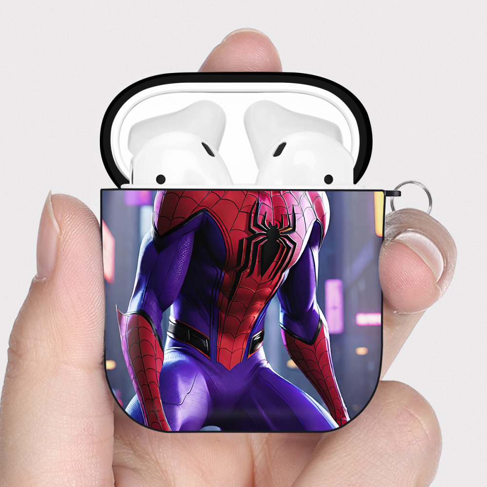 （画像用） Spider Man スパイダーマン AirPods 第2世代保護ケース ハードシェル ブラック 耐衝撃・防指紋・カラビナ付き