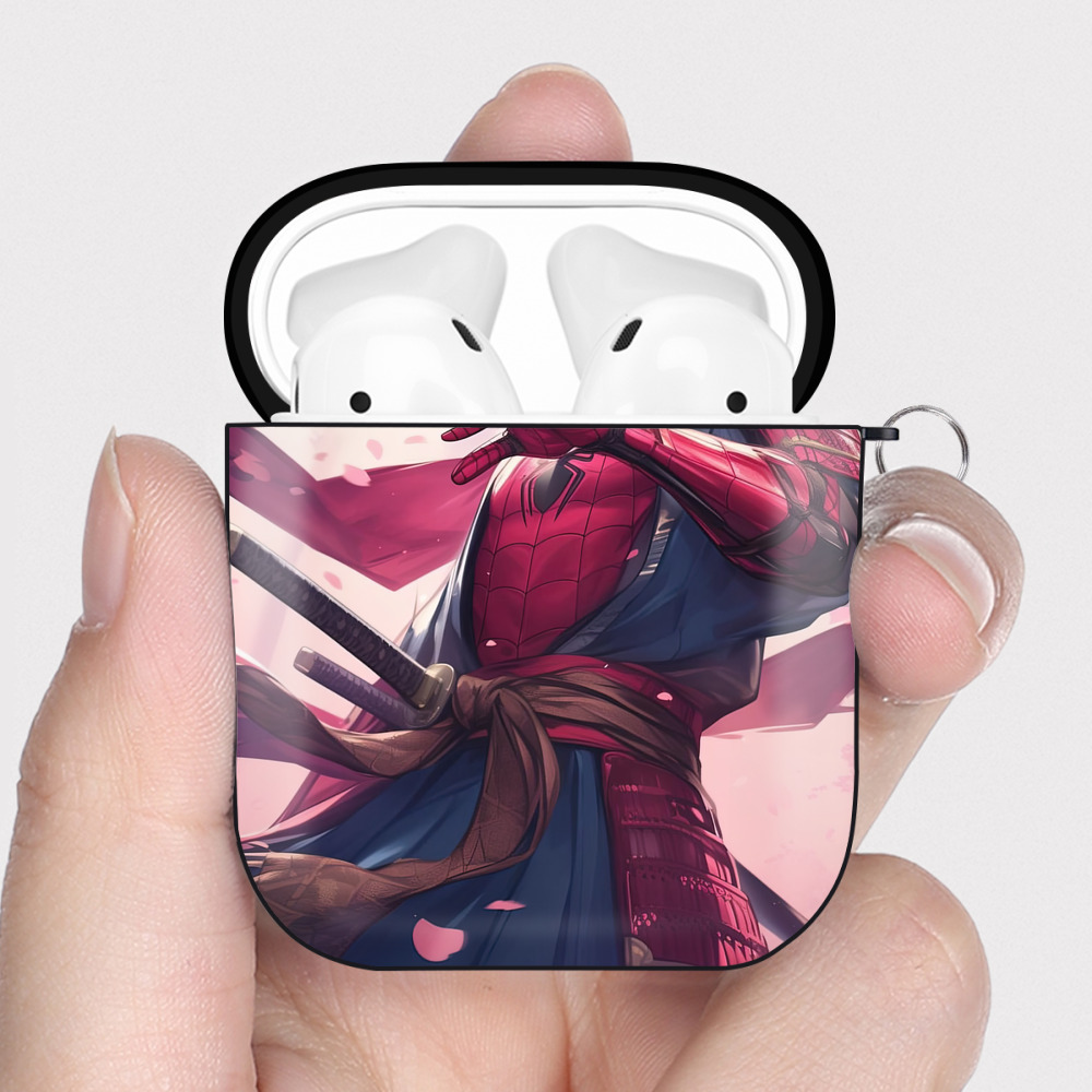 （画像用） Spider Man スパイダーマン AirPods 第2世代保護ケース ハードシェル ブラック 耐衝撃・防指紋・カラビナ付き